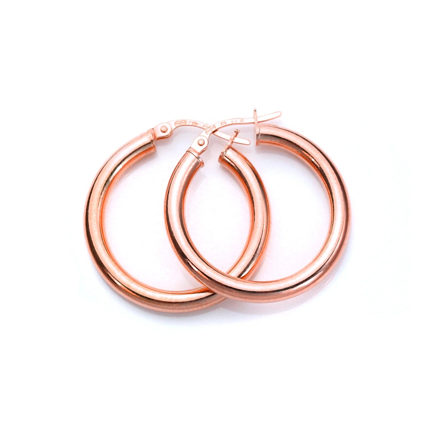 9ct Rose Gold Plain Sleeper Hoop Earrings - 10mm 15mm 20mm - Image 3