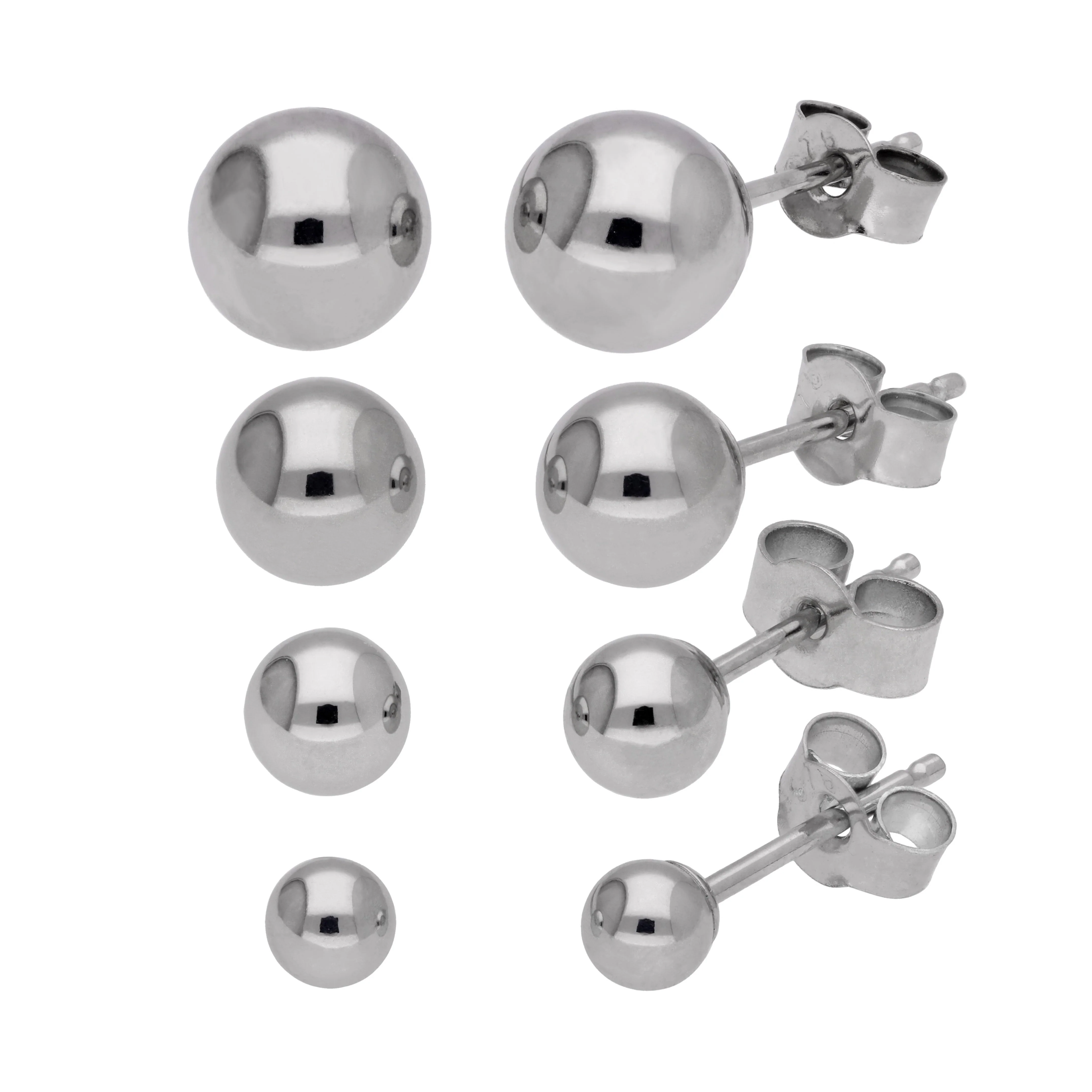 9ct White Gold Ball Stud Earrings - Image 2