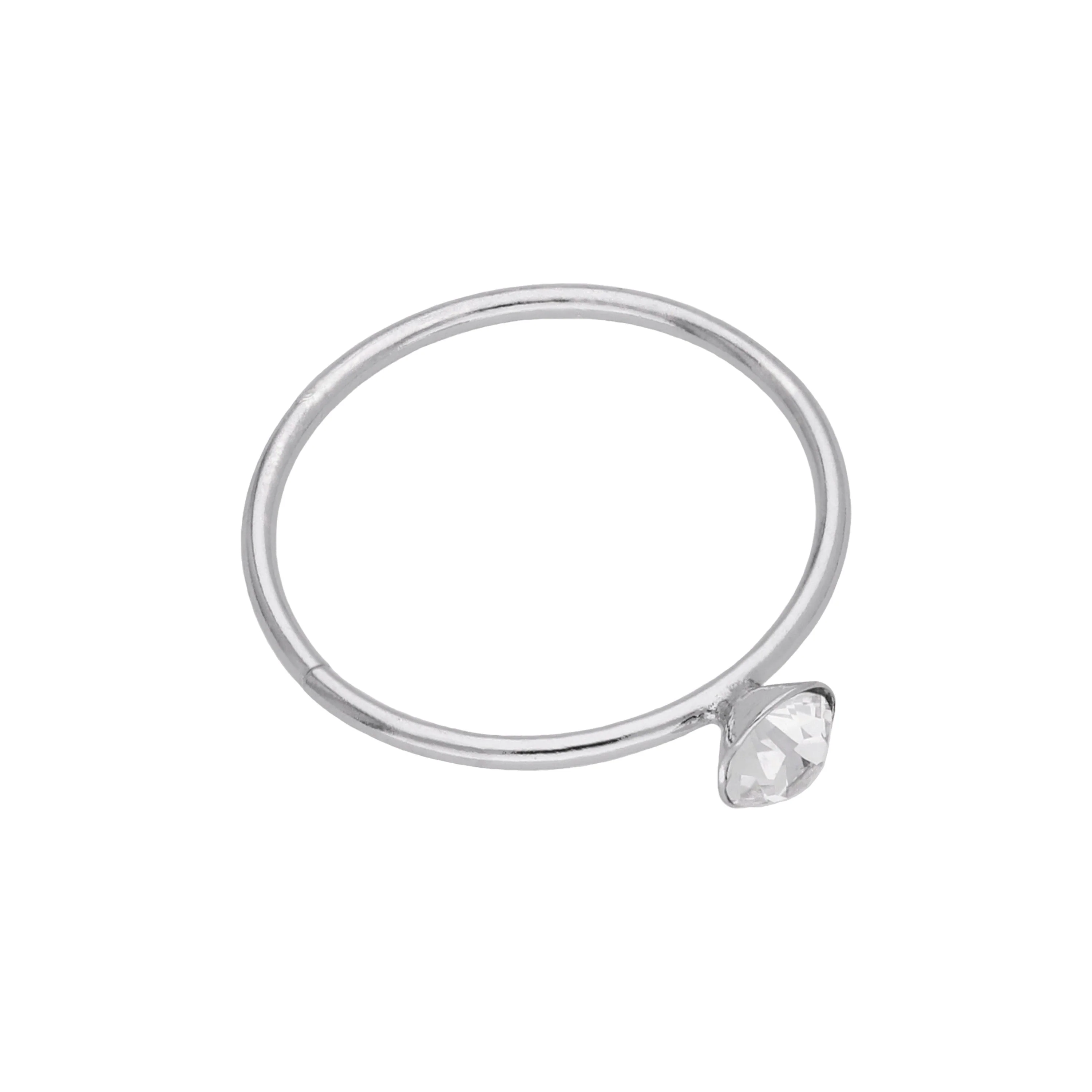 9ct White Gold Clear CZ Open Hoop 22Ga 10mm Nose Ring