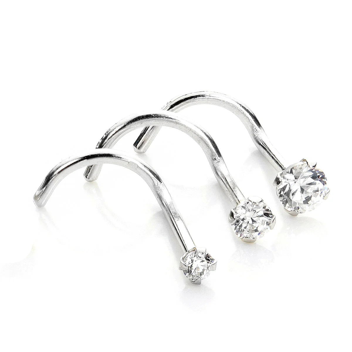 9ct White Gold Cubic Zirconia Crystal Nose Screw Hook - Image 3