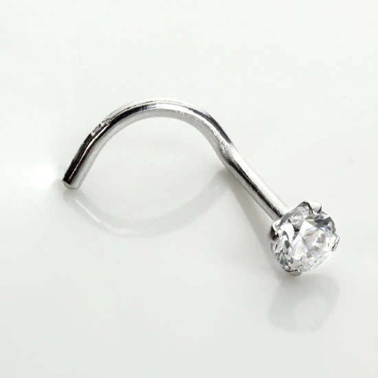 9ct White Gold Cubic Zirconia Crystal Nose Screw Hook - Image 6