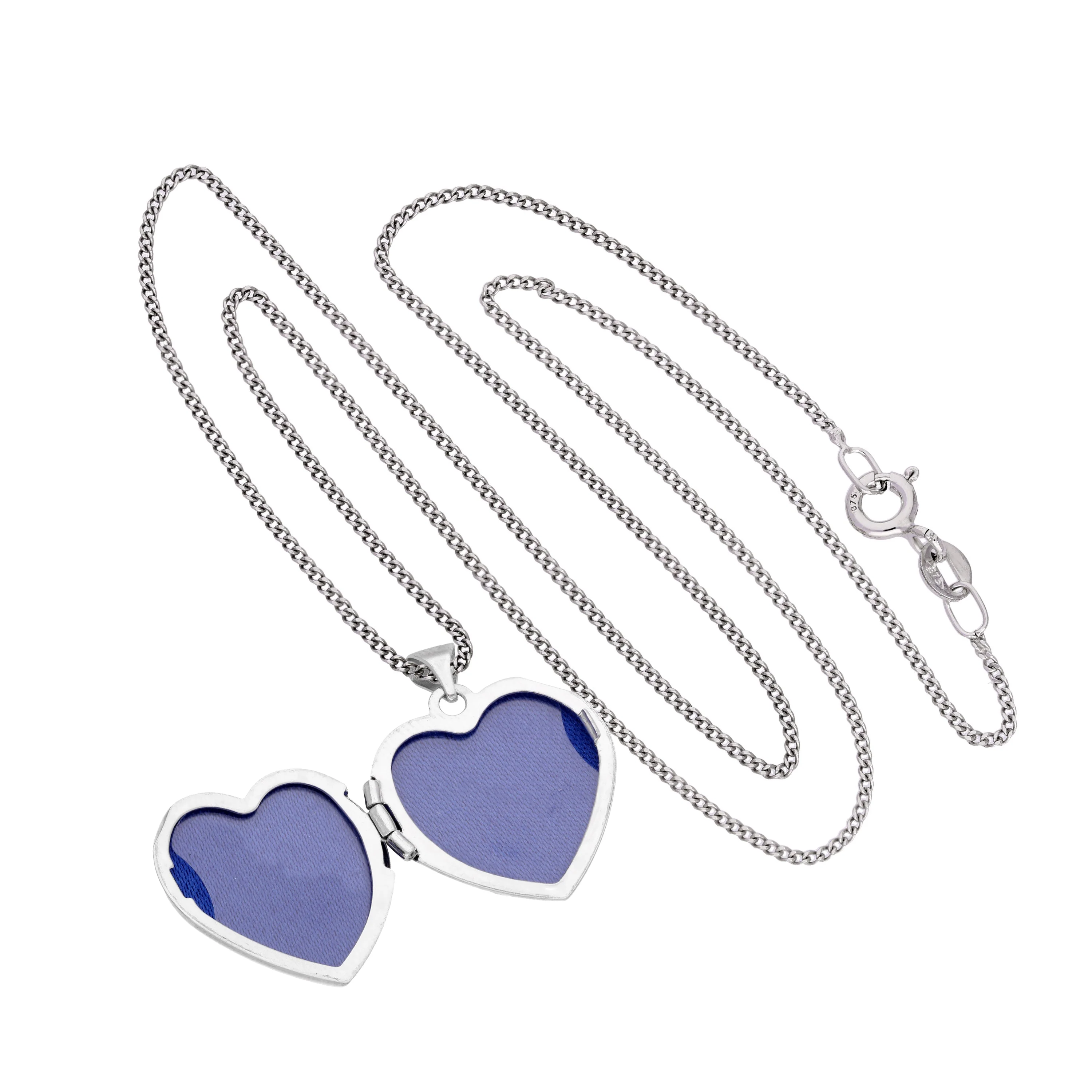 9ct White Gold Engravable Heart Locket on Chain 16 - 18 Inches - Image 2
