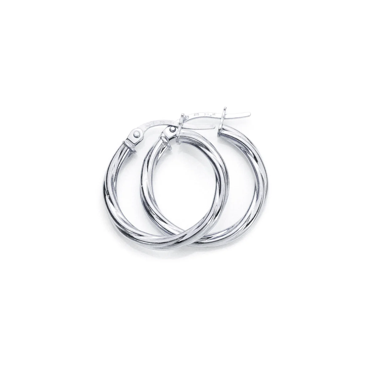 9ct White Gold Twisted 2mm Creole Earrings - Image 2