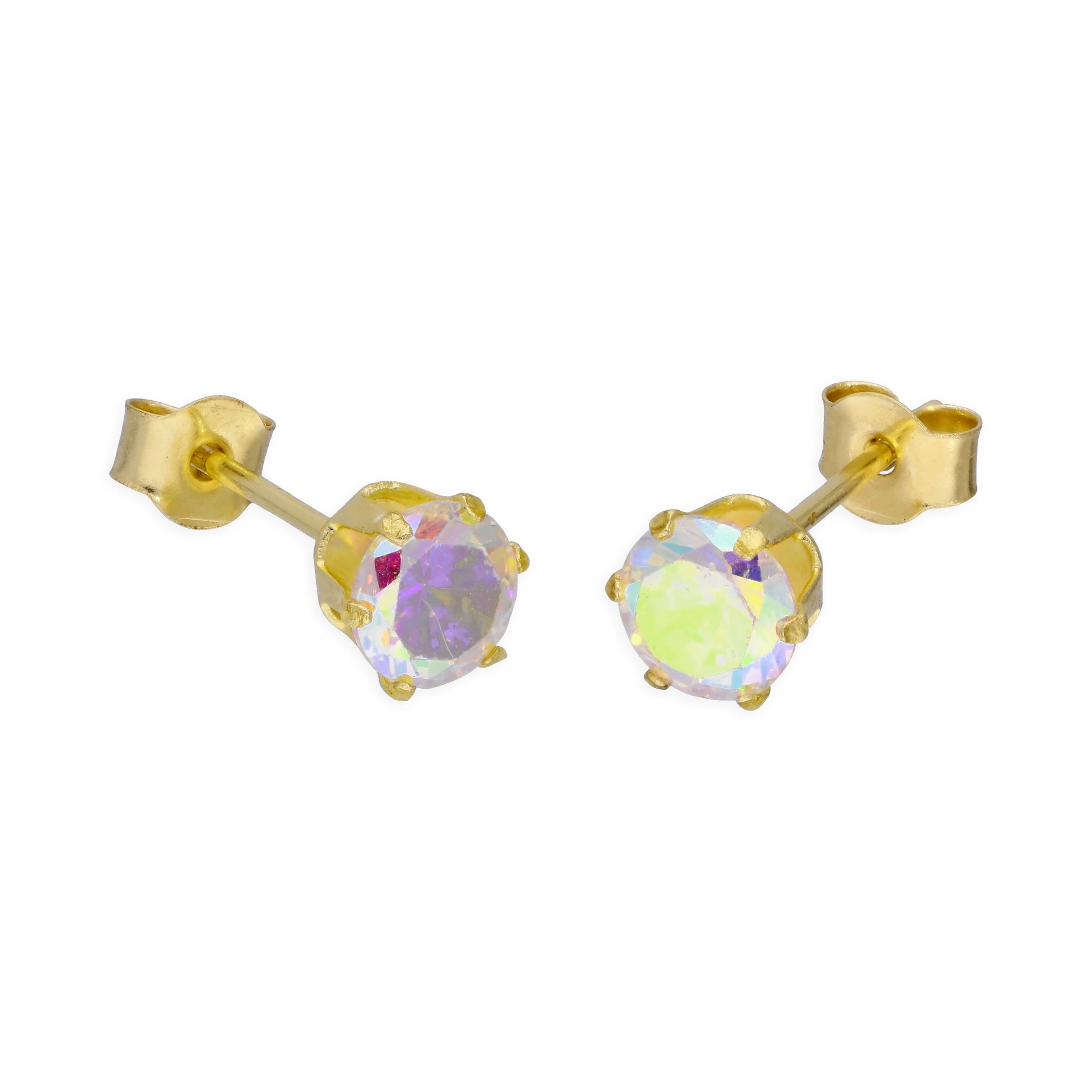 9ct Yellow Gold & Aurora Borealis CZ Crystal Stud Earrings 4mm - 6mm - Image 2