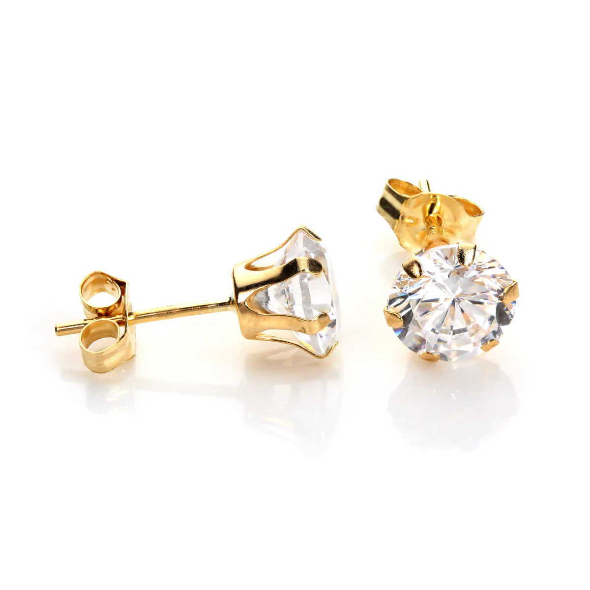 9ct Yellow Gold Clear Crystal 4mm - 8mm Round Stud Earrings - Image 2