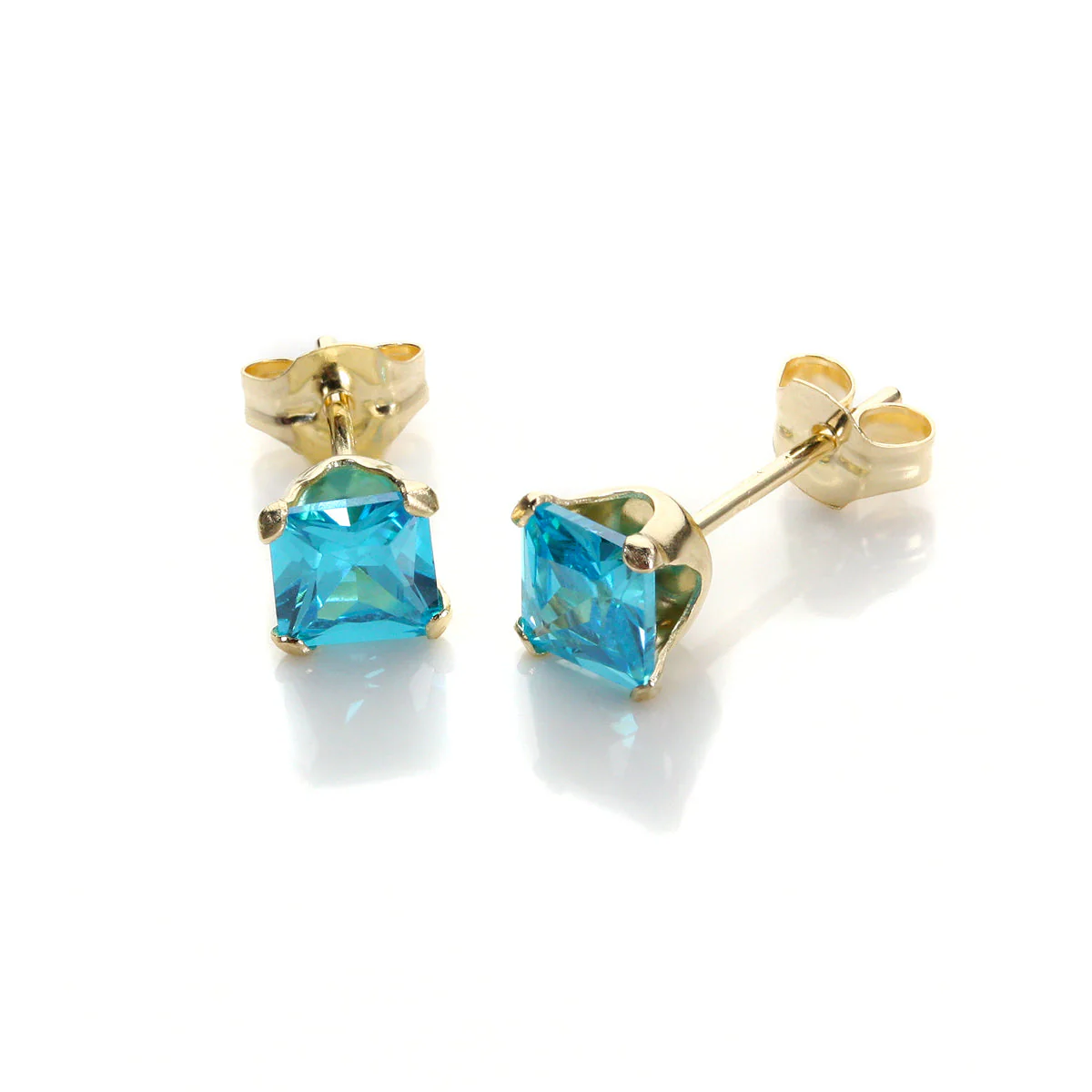 9ct Yellow Gold Clear Crystal 4mm Square Stud Earrings - Image 2