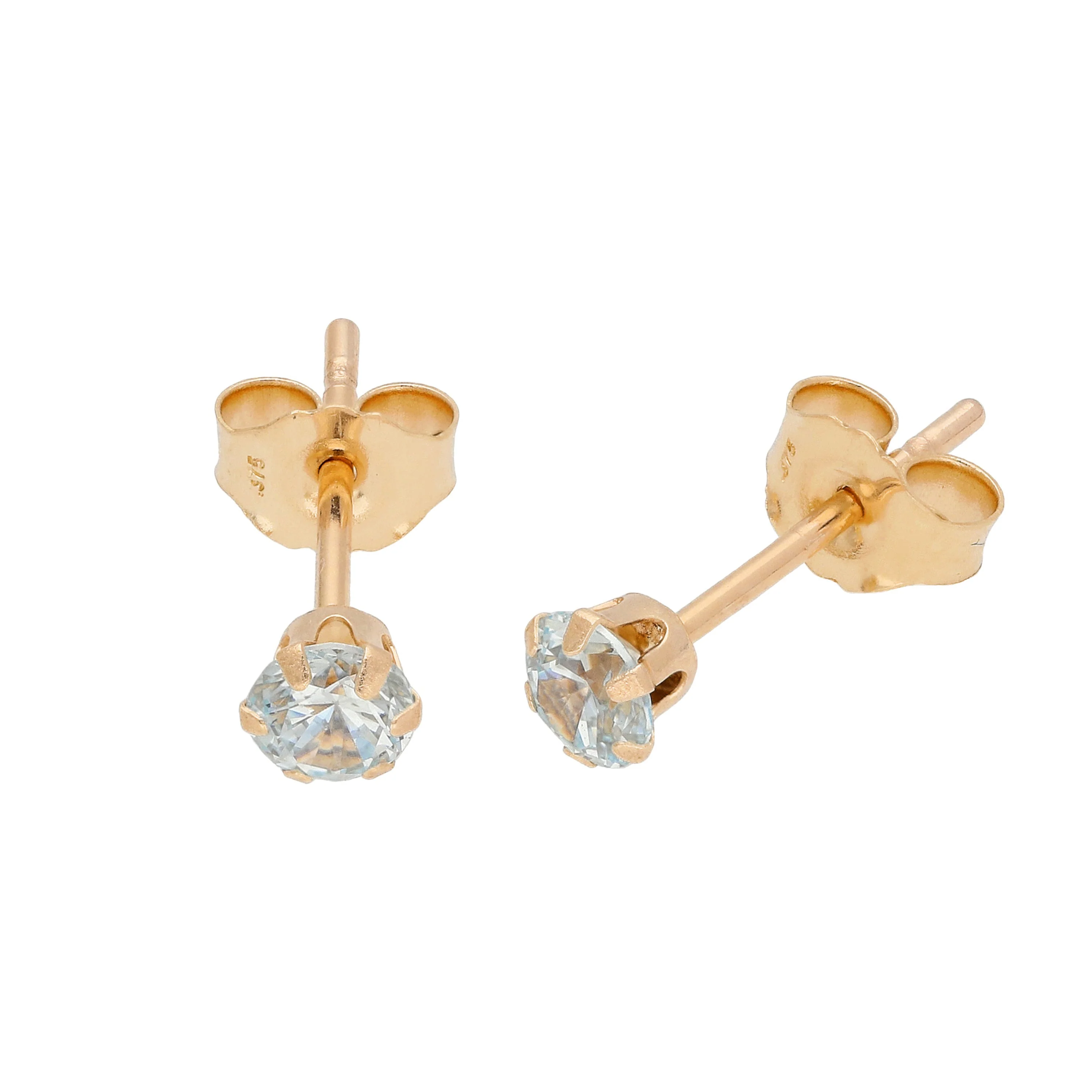 9ct Yellow Gold Crystal 3mm Round Stud Earrings - Image 2