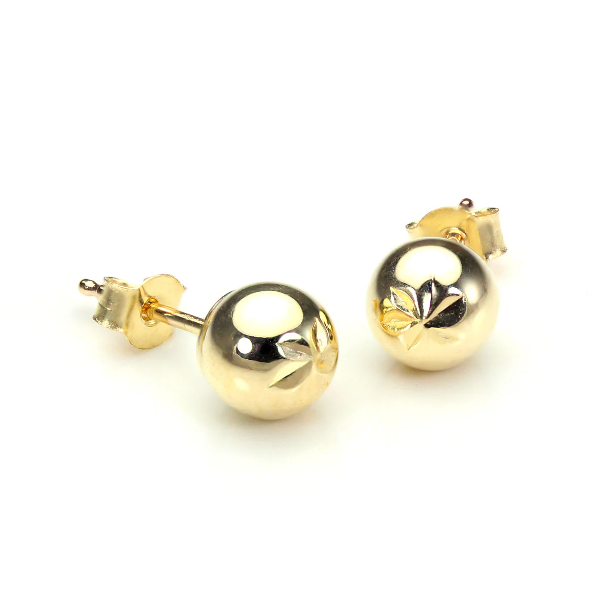 9ct Yellow Gold Diamond Cut Ball Stud Earrings - Image 2