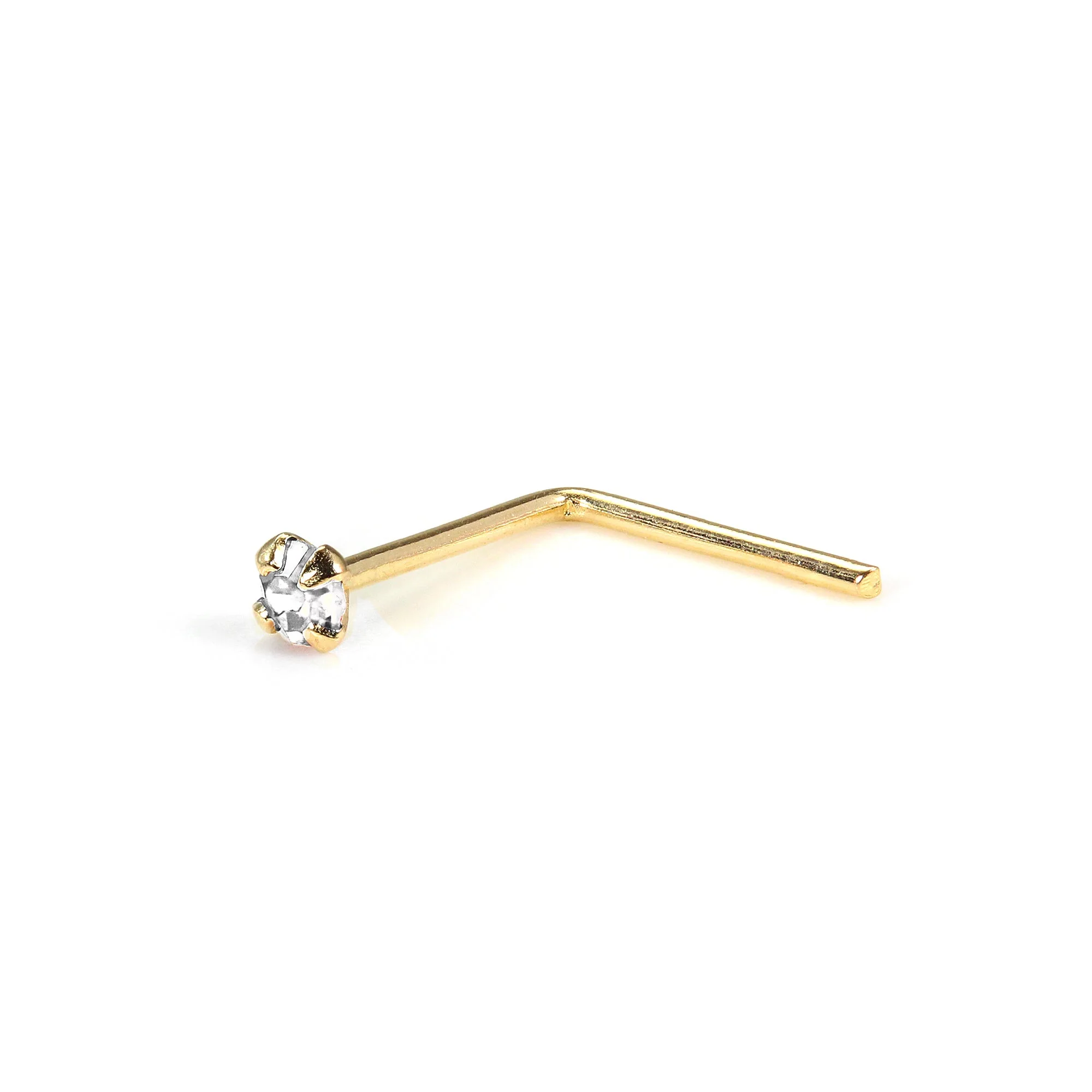 9ct Yellow Gold L-Shaped 1.5mm Round CZ Crystal Nose Stud Pin - Image 6