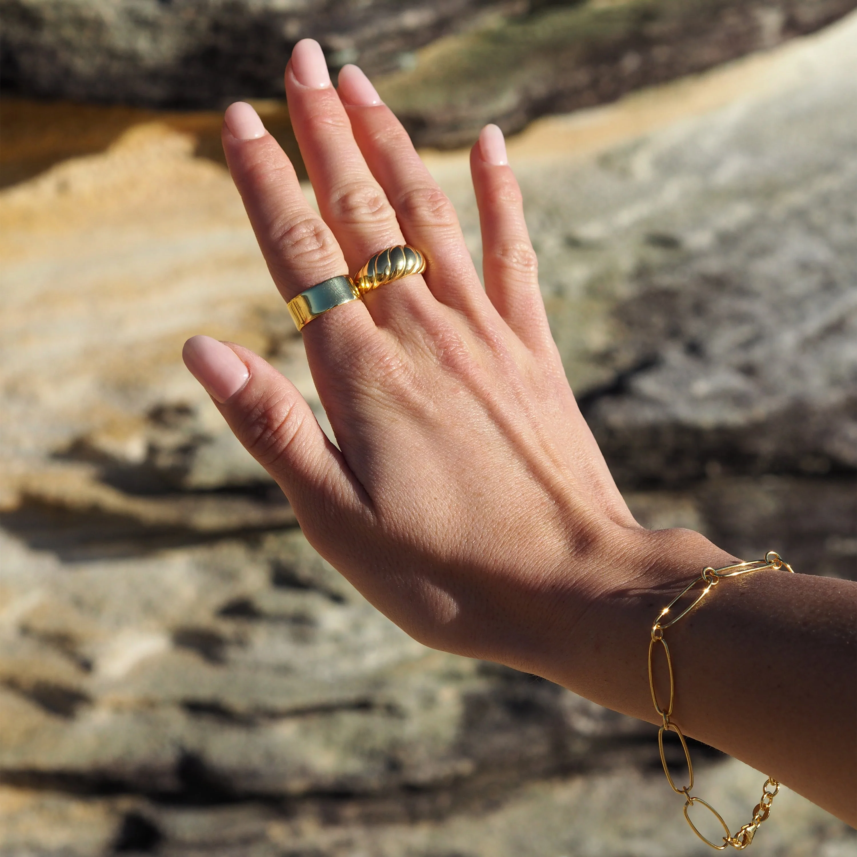 Adjustable Heavy Gold Plated Sterling Silver Chunky Twist Rope Ring - Image 2