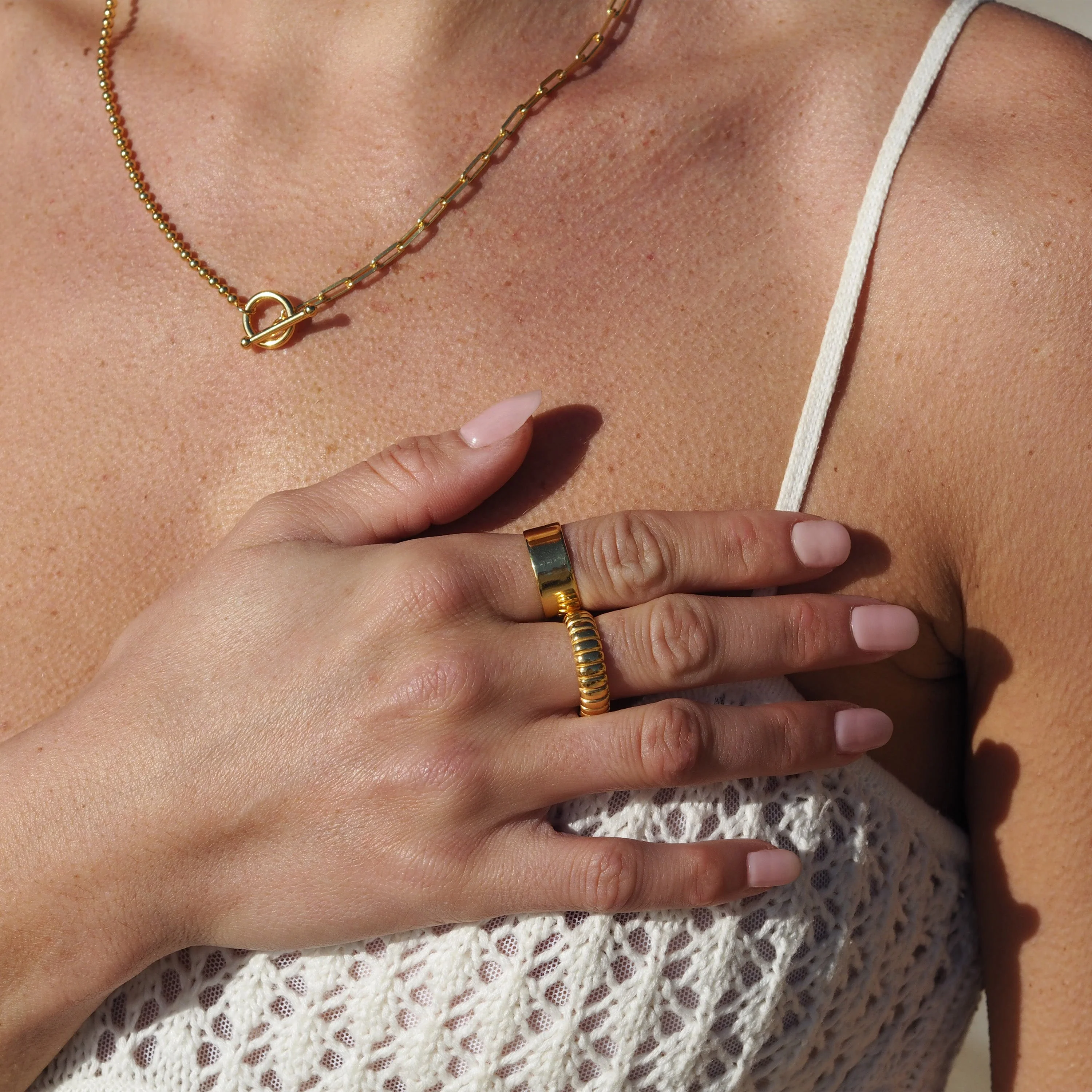 Adjustable Heavy Gold Plated Sterling Silver Ridged Texture Ring - Image 2