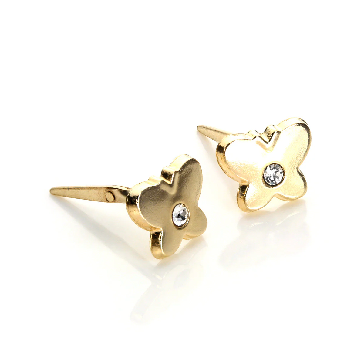 Andralok 9ct Yellow Gold Clear Crystal Butterfly Stud Earrings