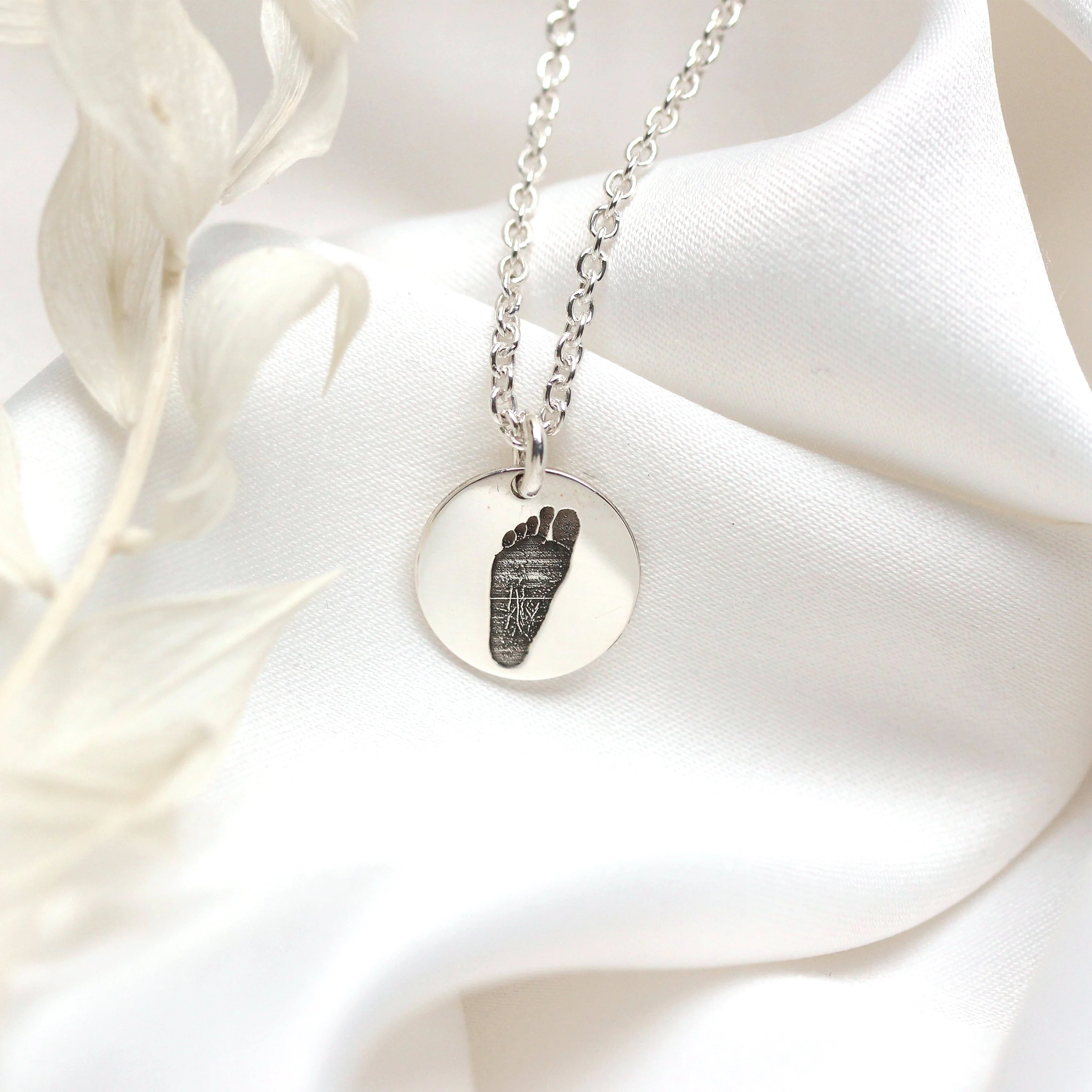 Bespoke Sterling Silver Footprint Round Necklace 16 - 24 Inches - Image 4