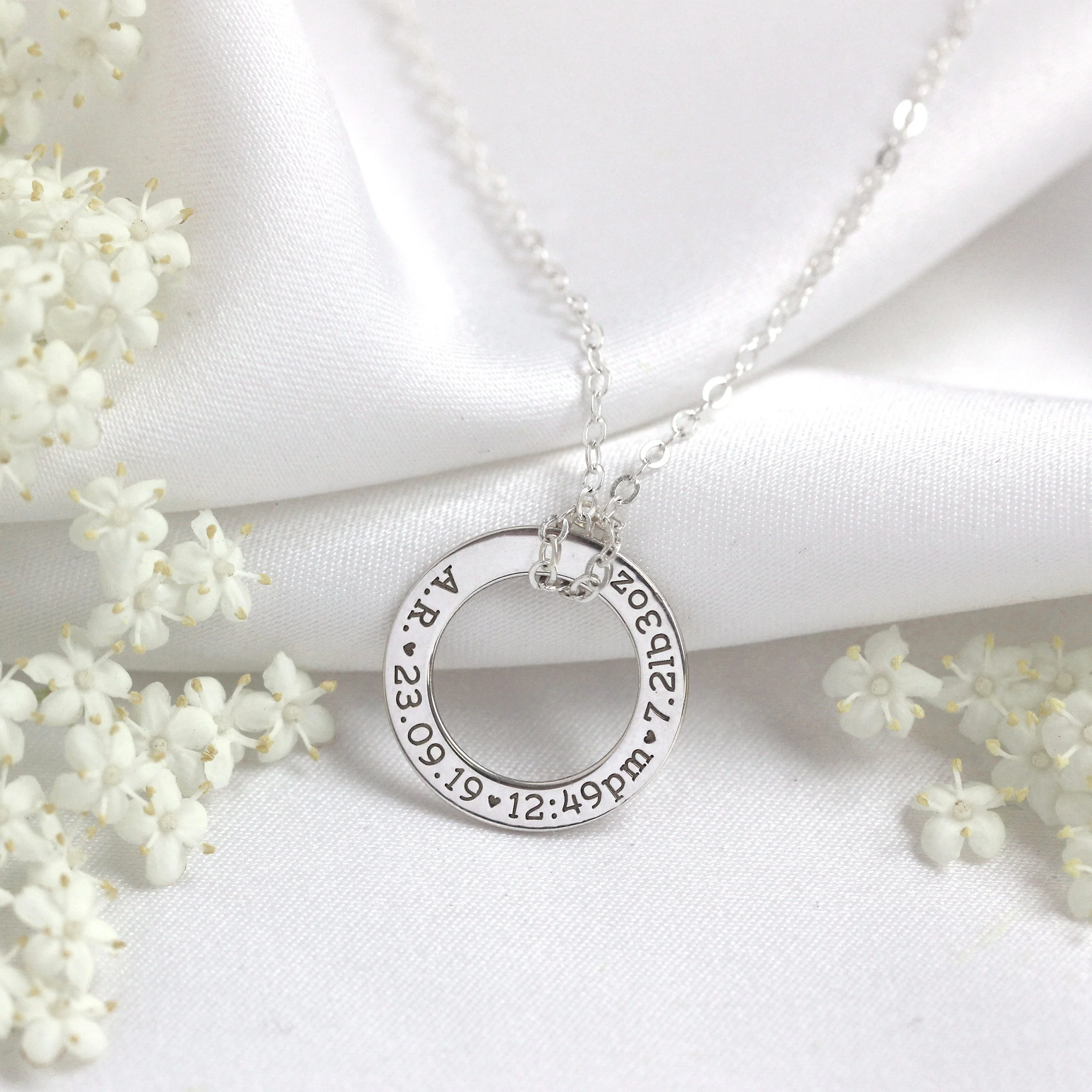 Bespoke Sterling Silver New Baby Circle Necklace 16-28 Inches - Image 3
