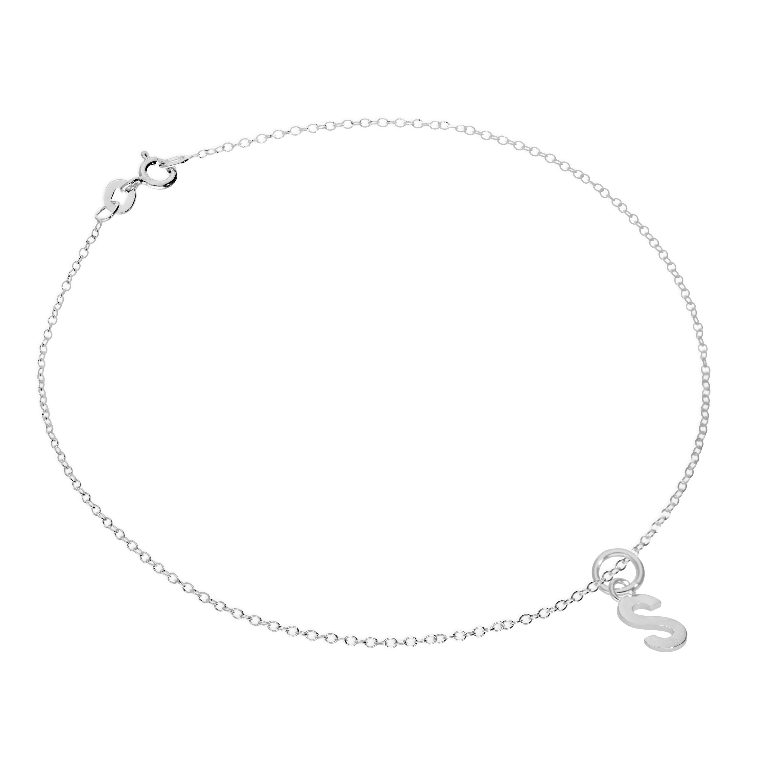 Fine Sterling Silver Belcher Anklet with Alphabet Letter Charm - 10 Inches - A-Z - Image 11