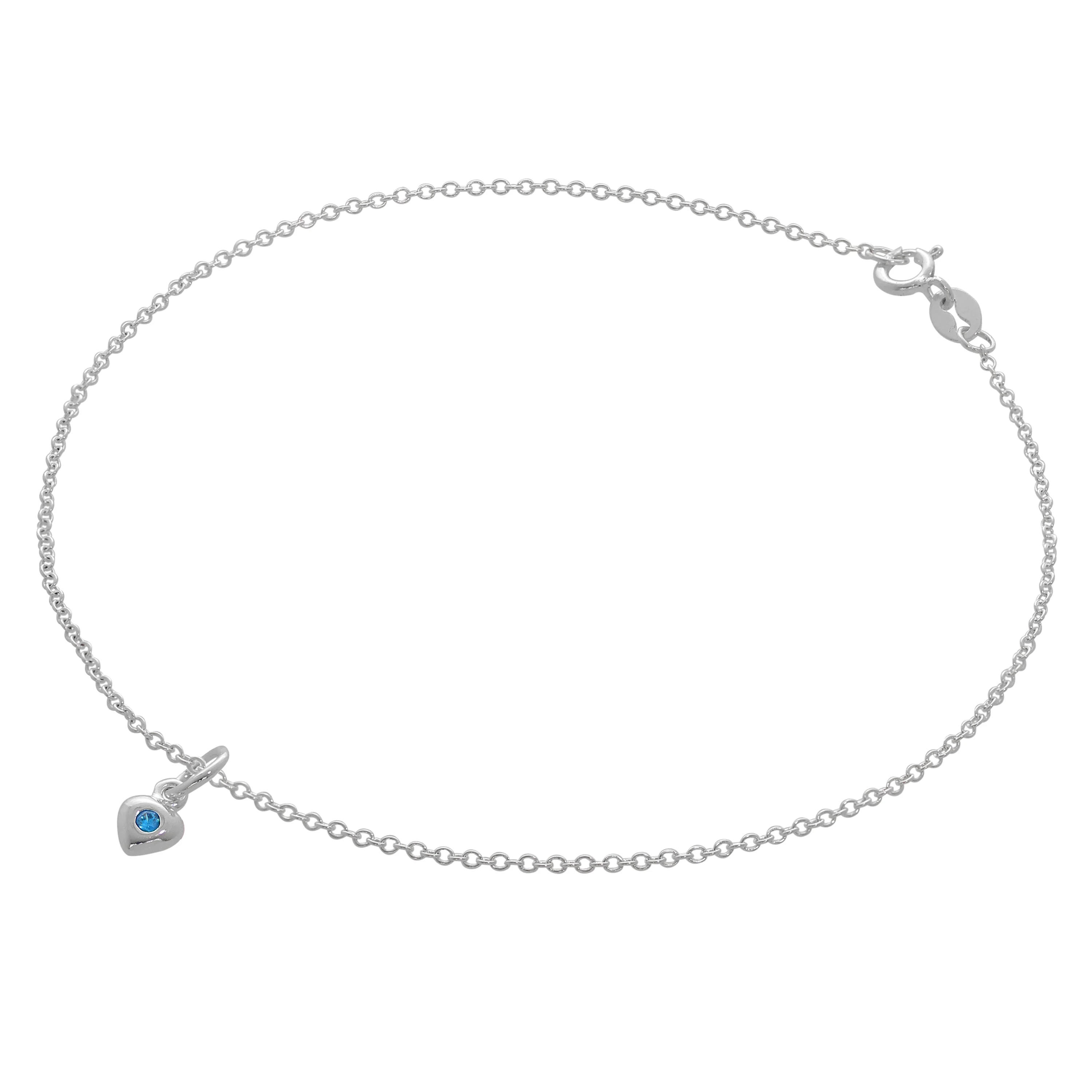 Fine Sterling Silver Belcher Anklet with CZ Crystal Birthstone Heart Charm - 10 Inches - Image 11