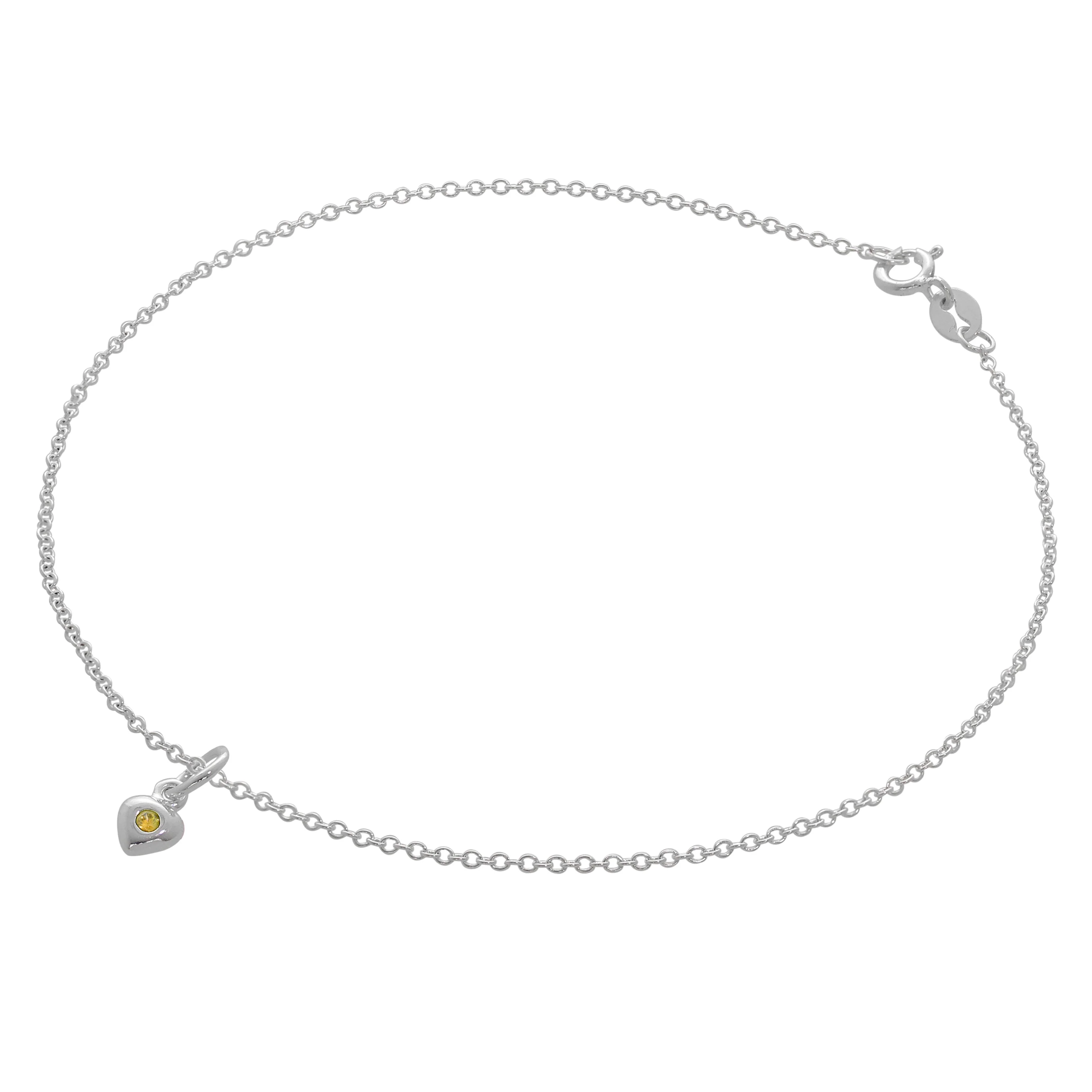 Fine Sterling Silver Belcher Anklet with CZ Crystal Birthstone Heart Charm - 10 Inches - Image 12