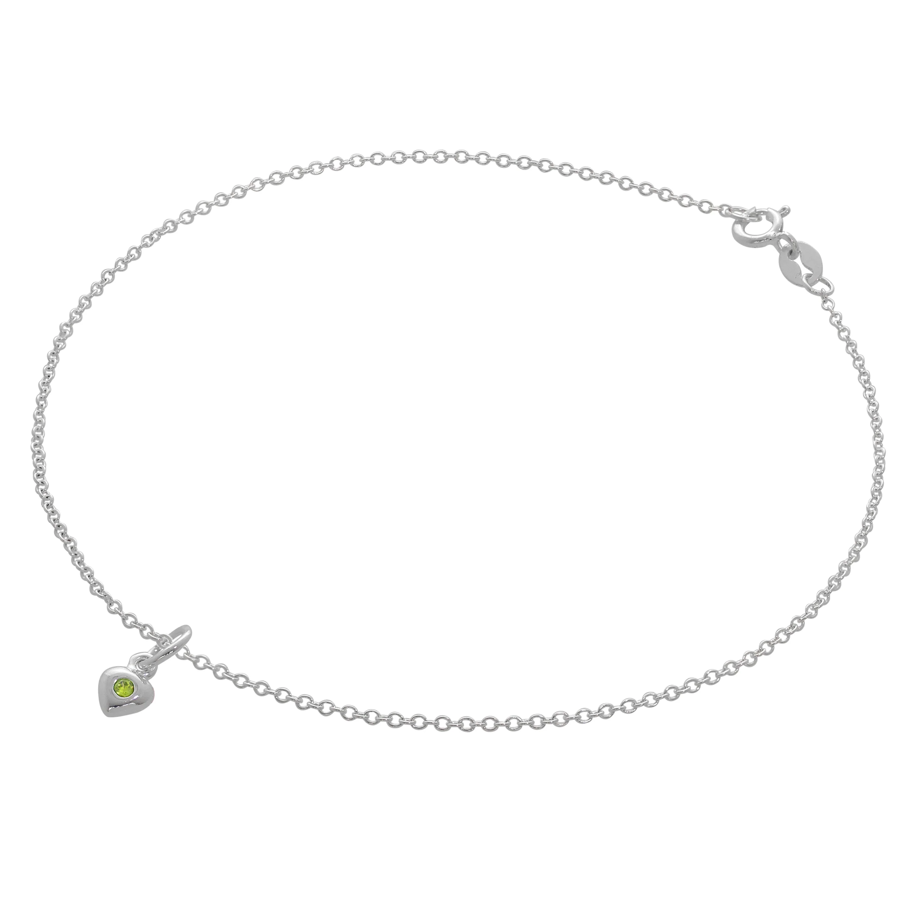 Fine Sterling Silver Belcher Anklet with CZ Crystal Birthstone Heart Charm - 10 Inches - Image 9