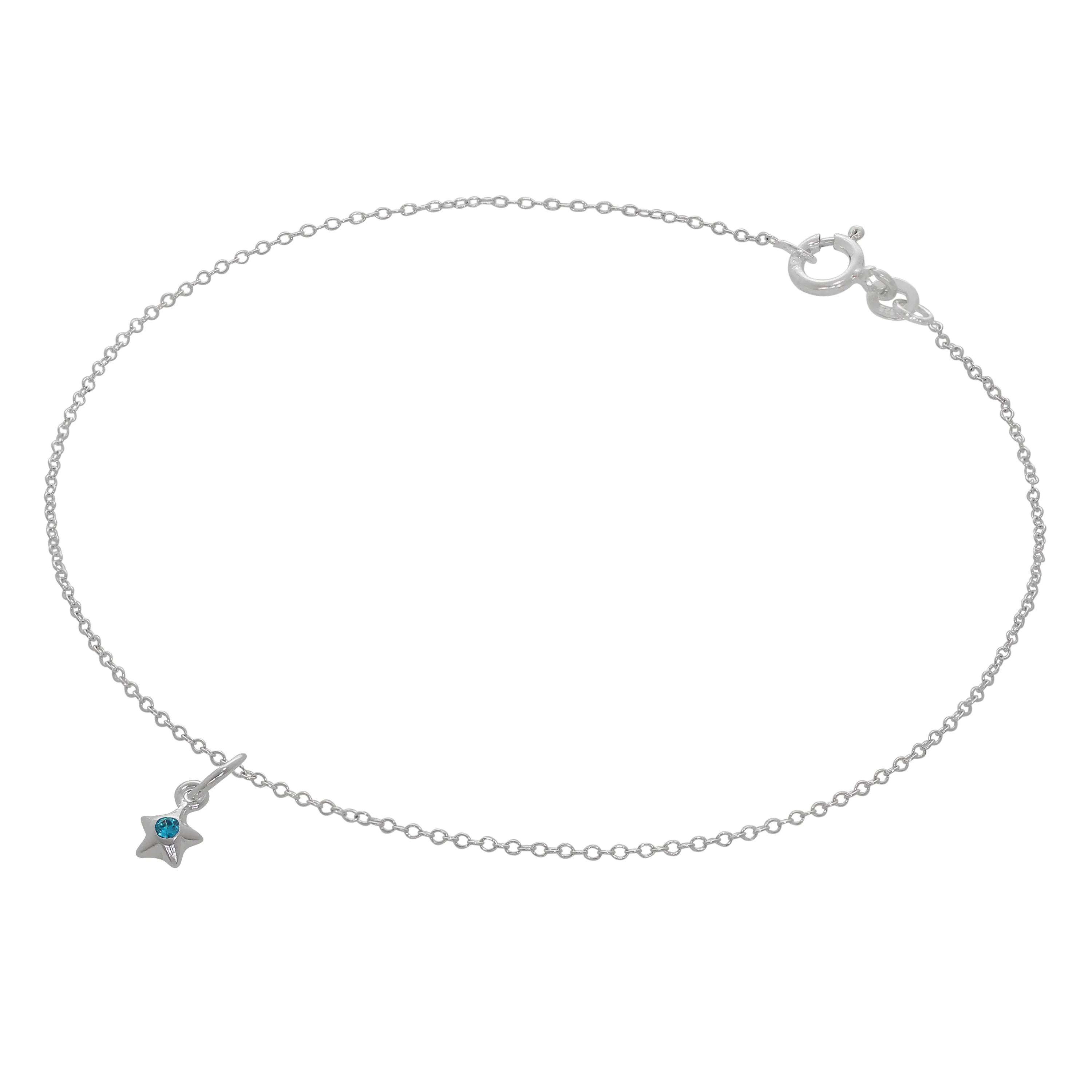 Fine Sterling Silver Belcher Anklet with CZ Crystal Birthstone Star Charm - 10 Inches - Image 6