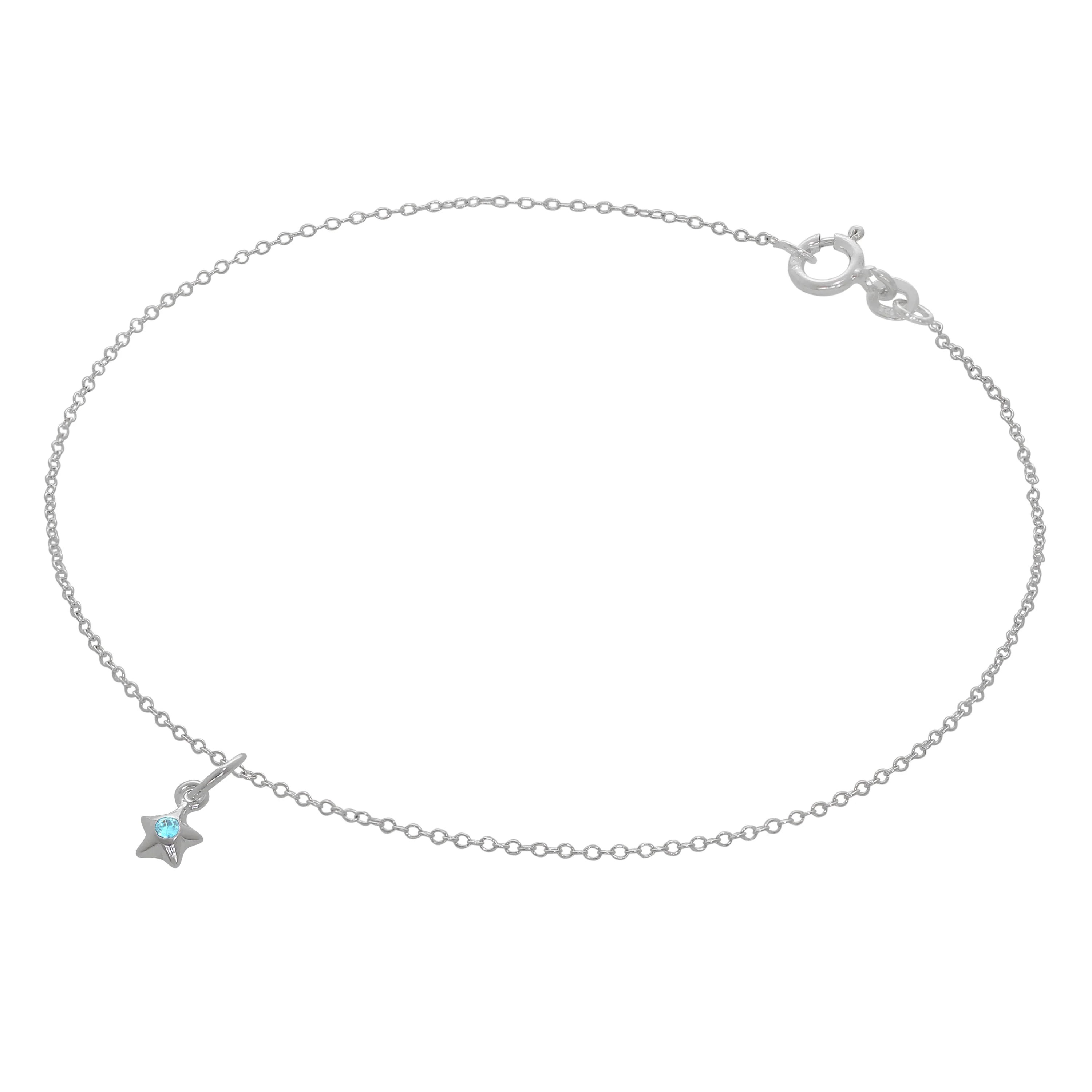 Fine Sterling Silver Belcher Anklet with CZ Crystal Birthstone Star Charm - 10 Inches - Image 7