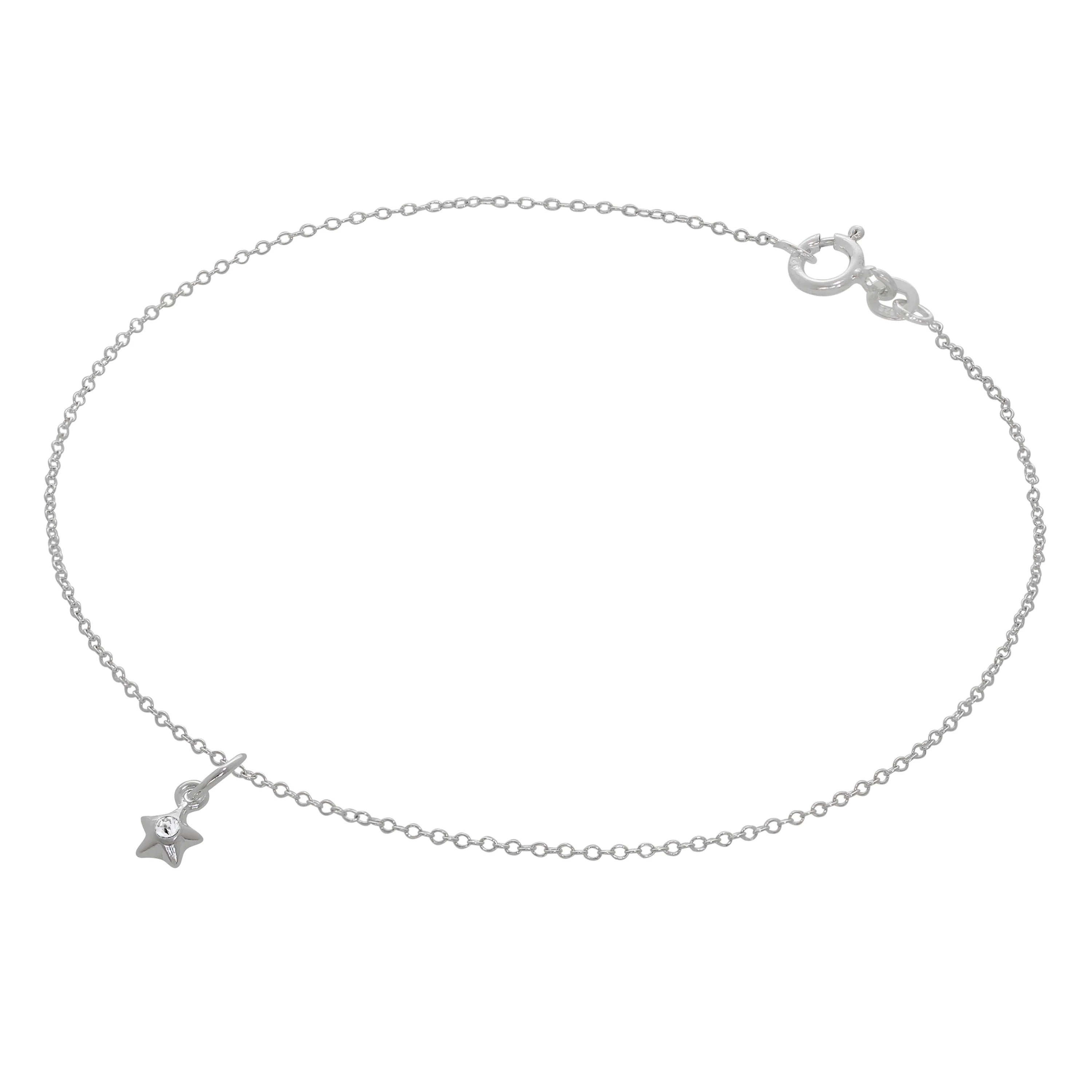 Fine Sterling Silver Belcher Anklet with CZ Crystal Birthstone Star Charm - 10 Inches - Image 9