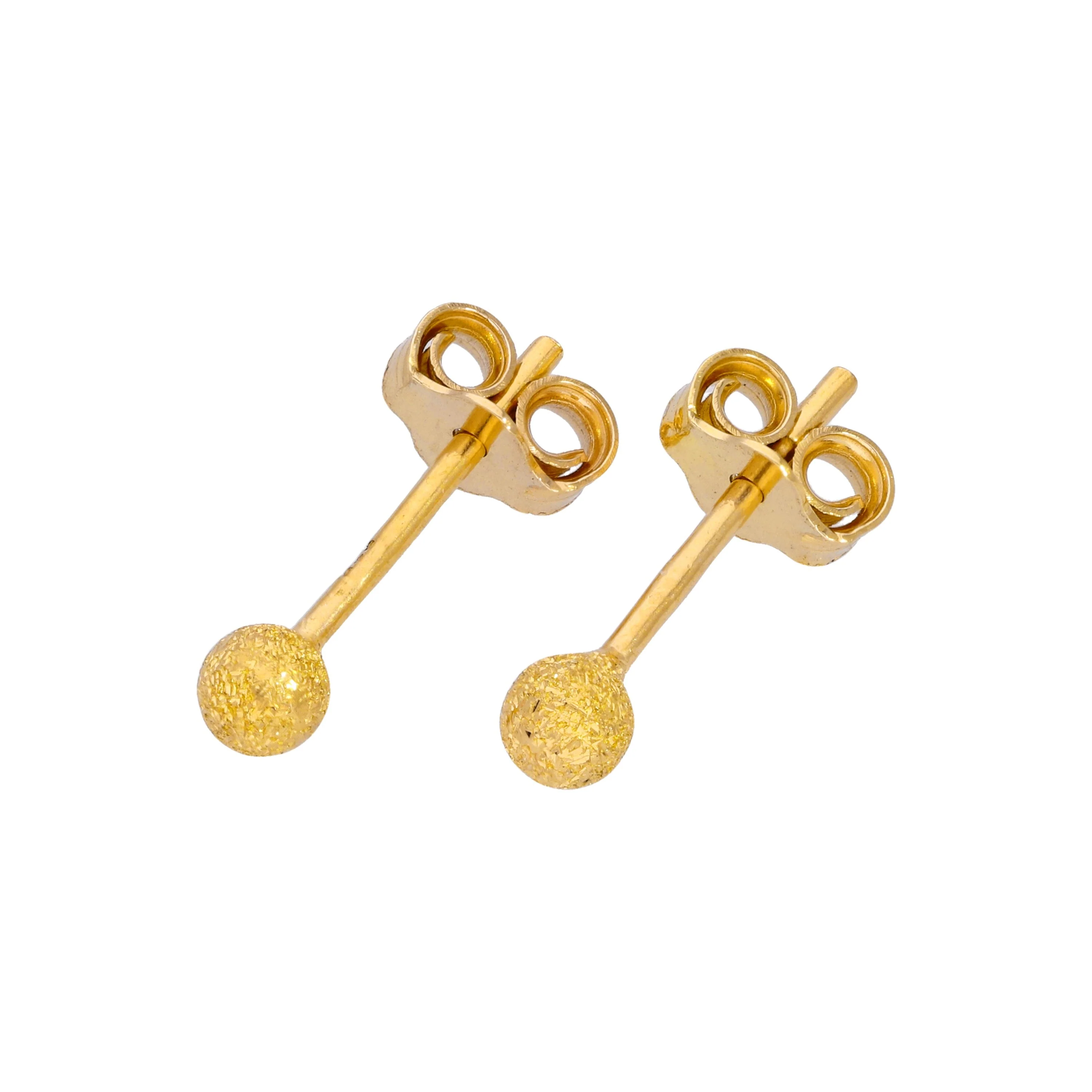 Gold Plated Frosted Sterling Silver Ball Stud Earrings 3-8mm - Image 2