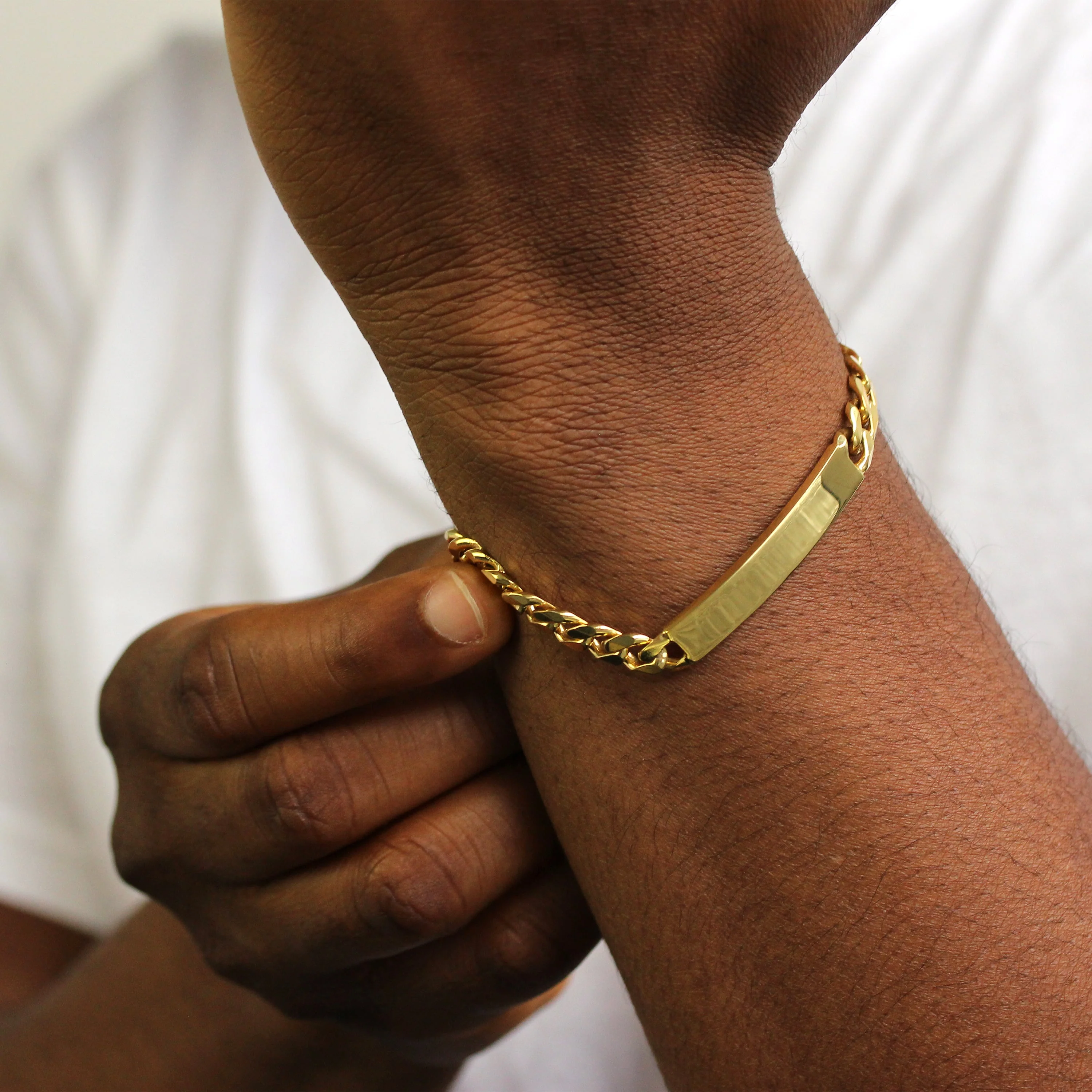 Gold Plated Heavy Curb Sterling Silver 8 Inch ID Bracelet - Image 3
