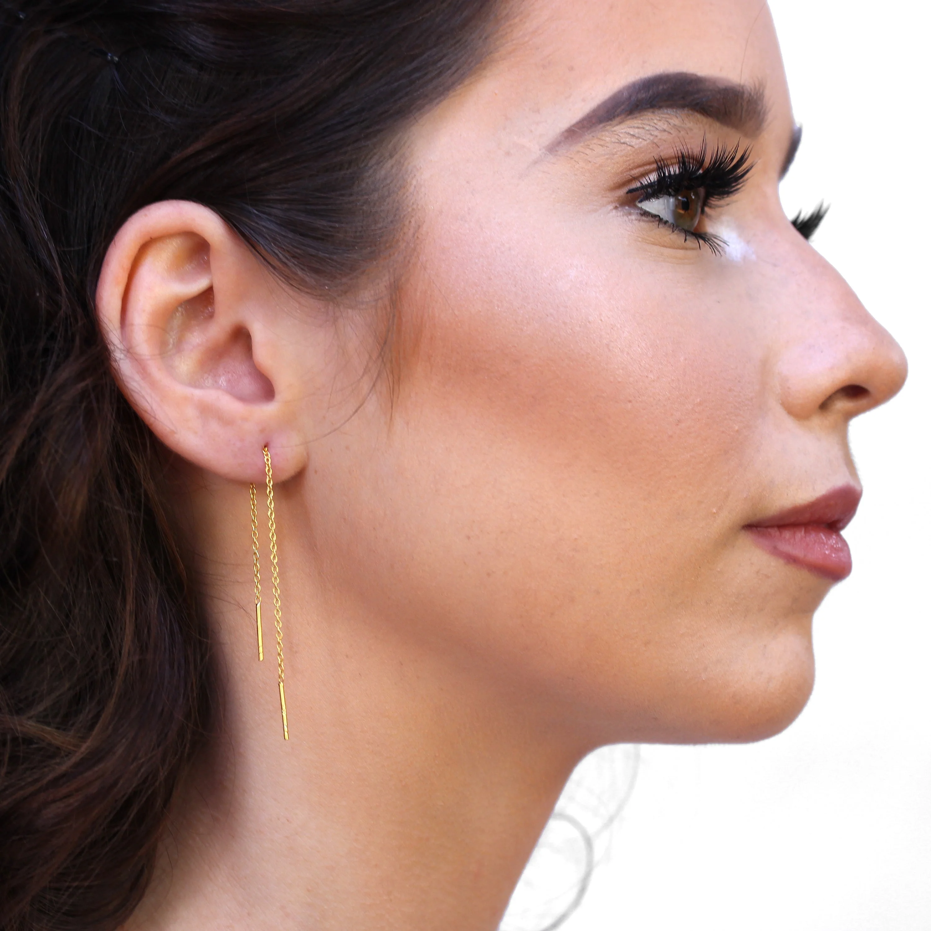 Gold Plated Sterling Silver 12mm Bar Threader Pull Through Earrings - Image 2