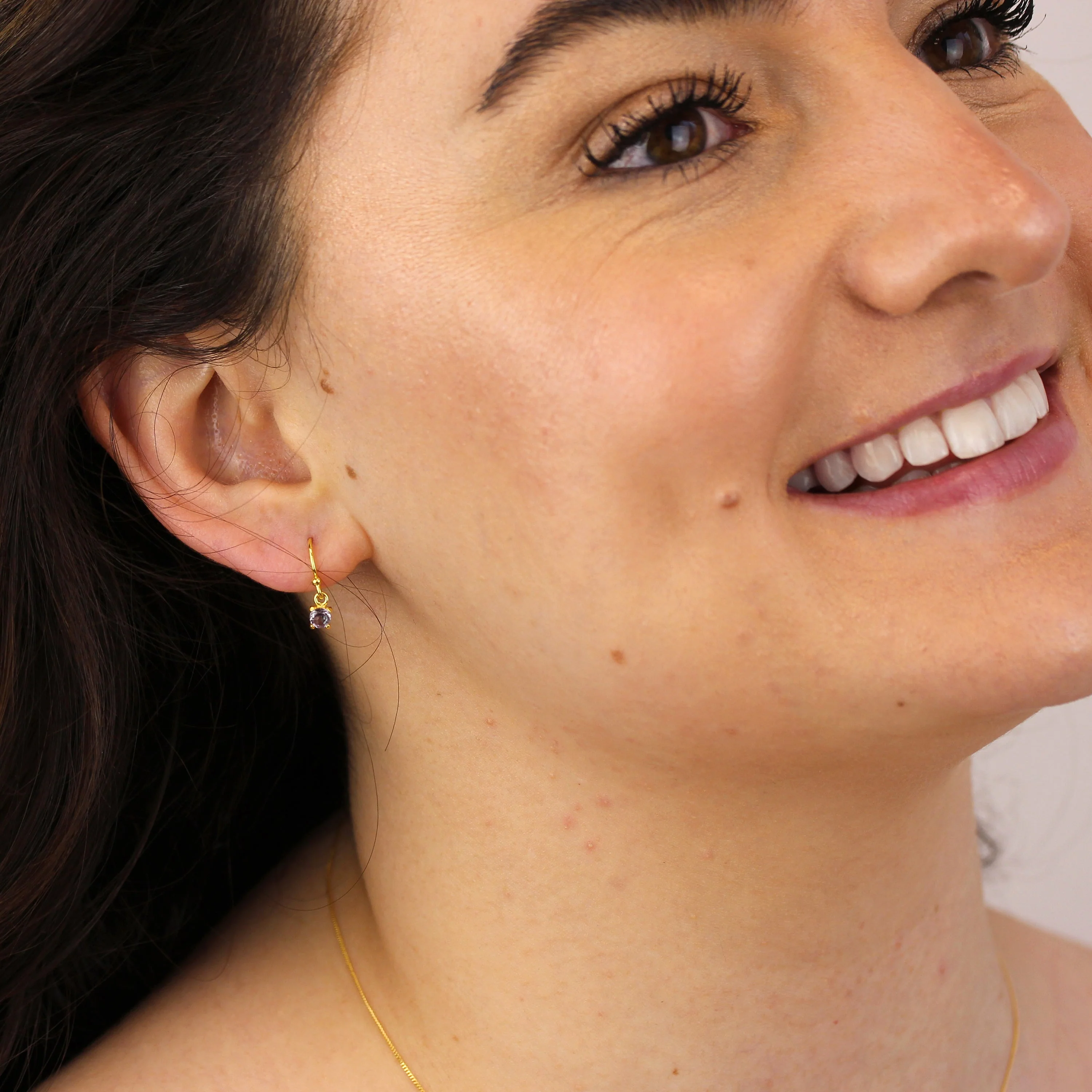 Gold Plated Sterling Silver Alexandrite CZ Dangle Earrings - Image 2