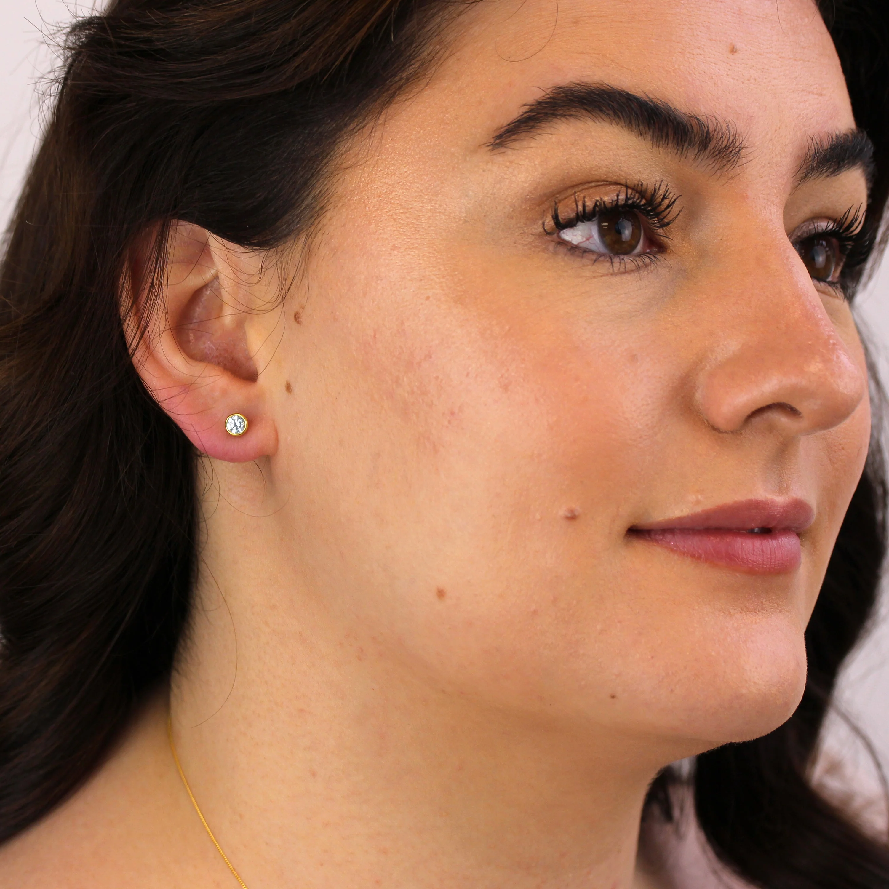 Gold Plated Sterling Silver Aquamarine CZ Rub Over 4mm Stud Earrings - Image 2