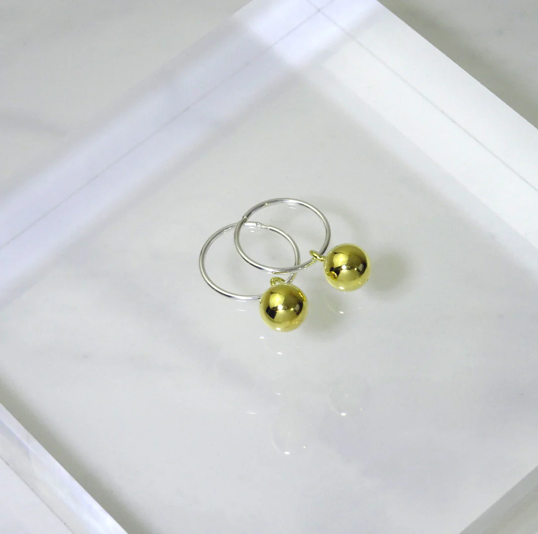 Gold Plated Sterling Silver Bauble Charm Hoop 12mm Earrings - Image 2