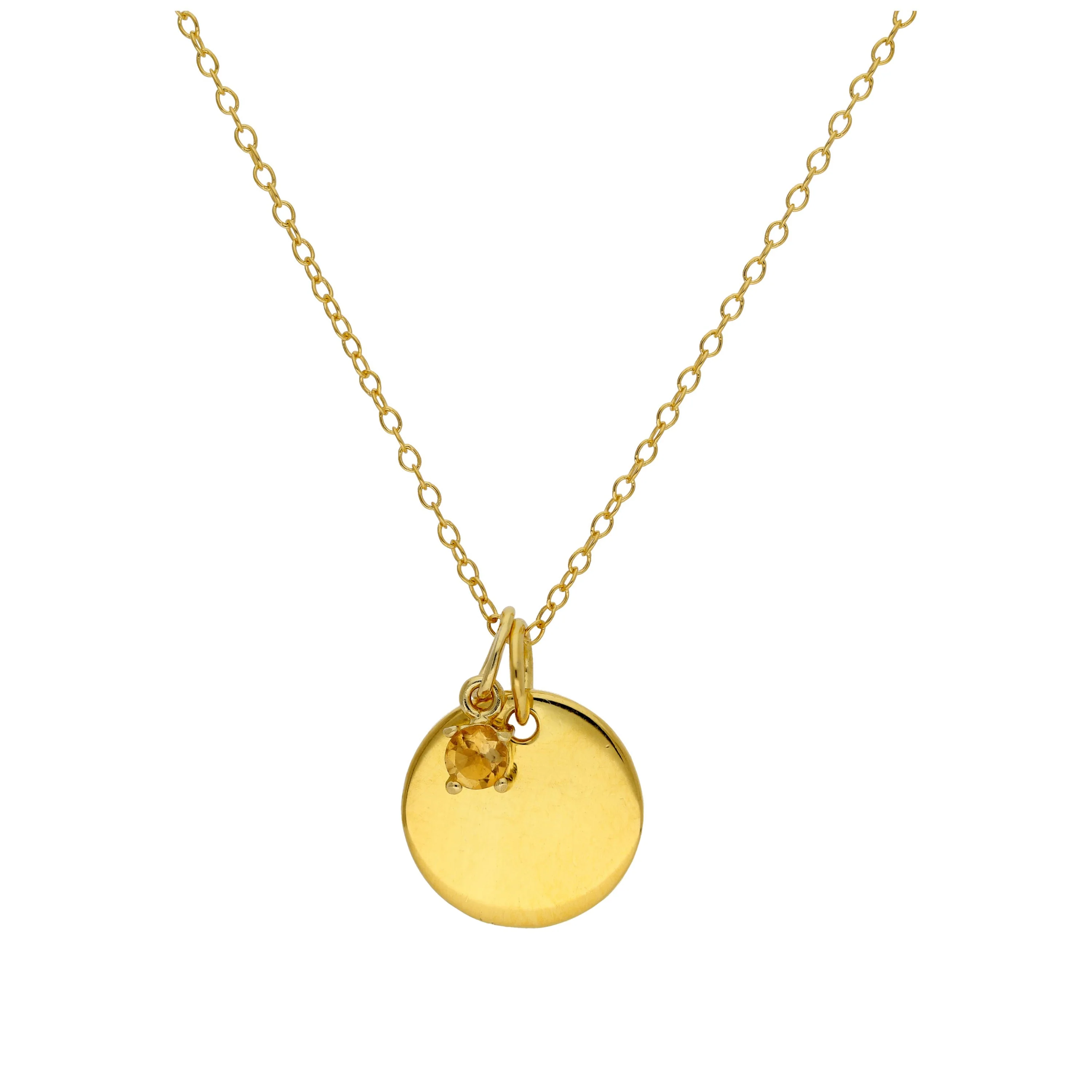 Gold Plated Sterling Silver Birthstone CZ & Round Engravable Tag Necklace 16 - 22 Inches - Image 6