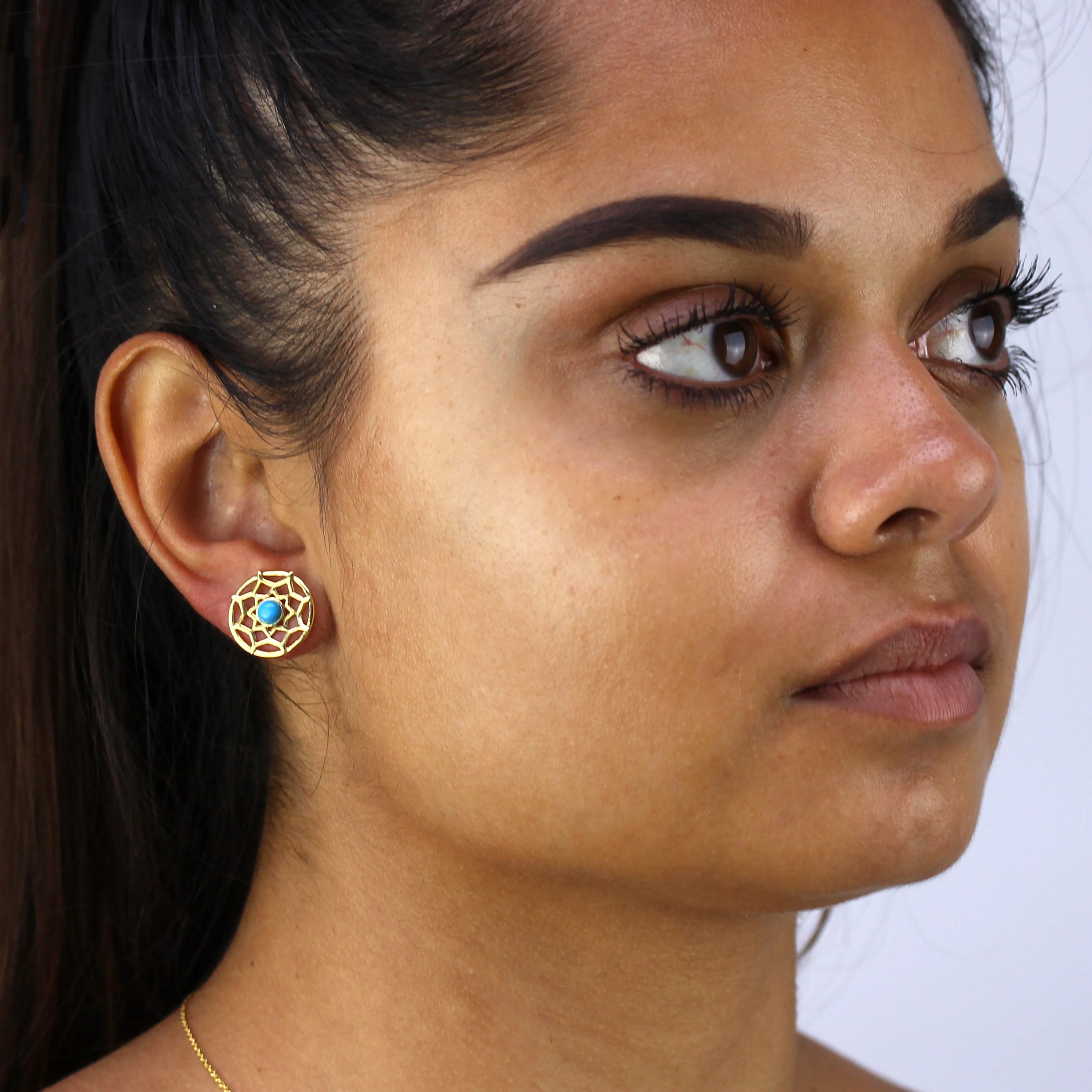 Gold Plated Sterling Silver & Blue Enamel Dreamcatcher Earrings - Image 2