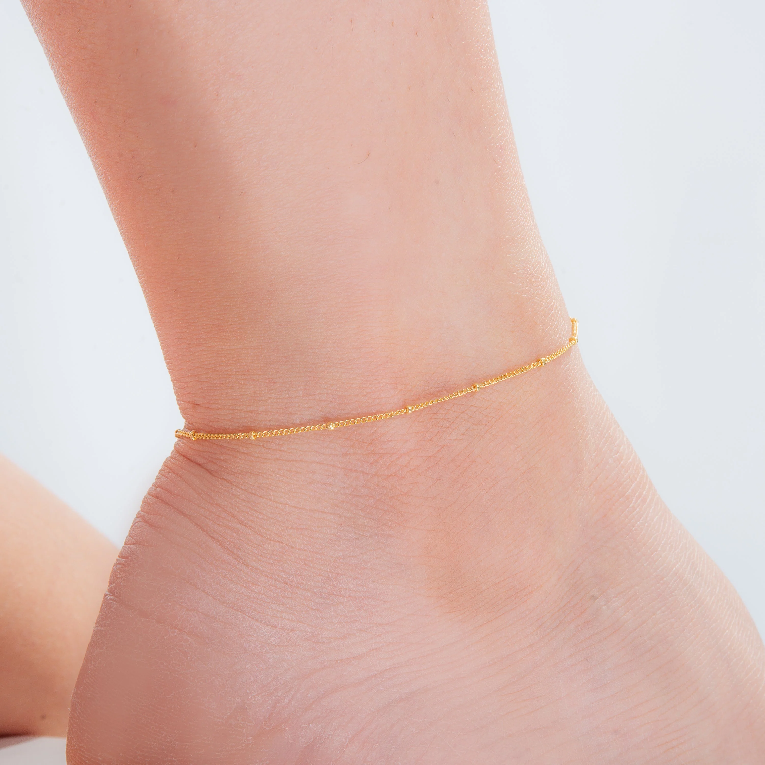 Gold Plated Sterling Silver Bobble Anklet - 9 + 1.5 Inches - Image 2