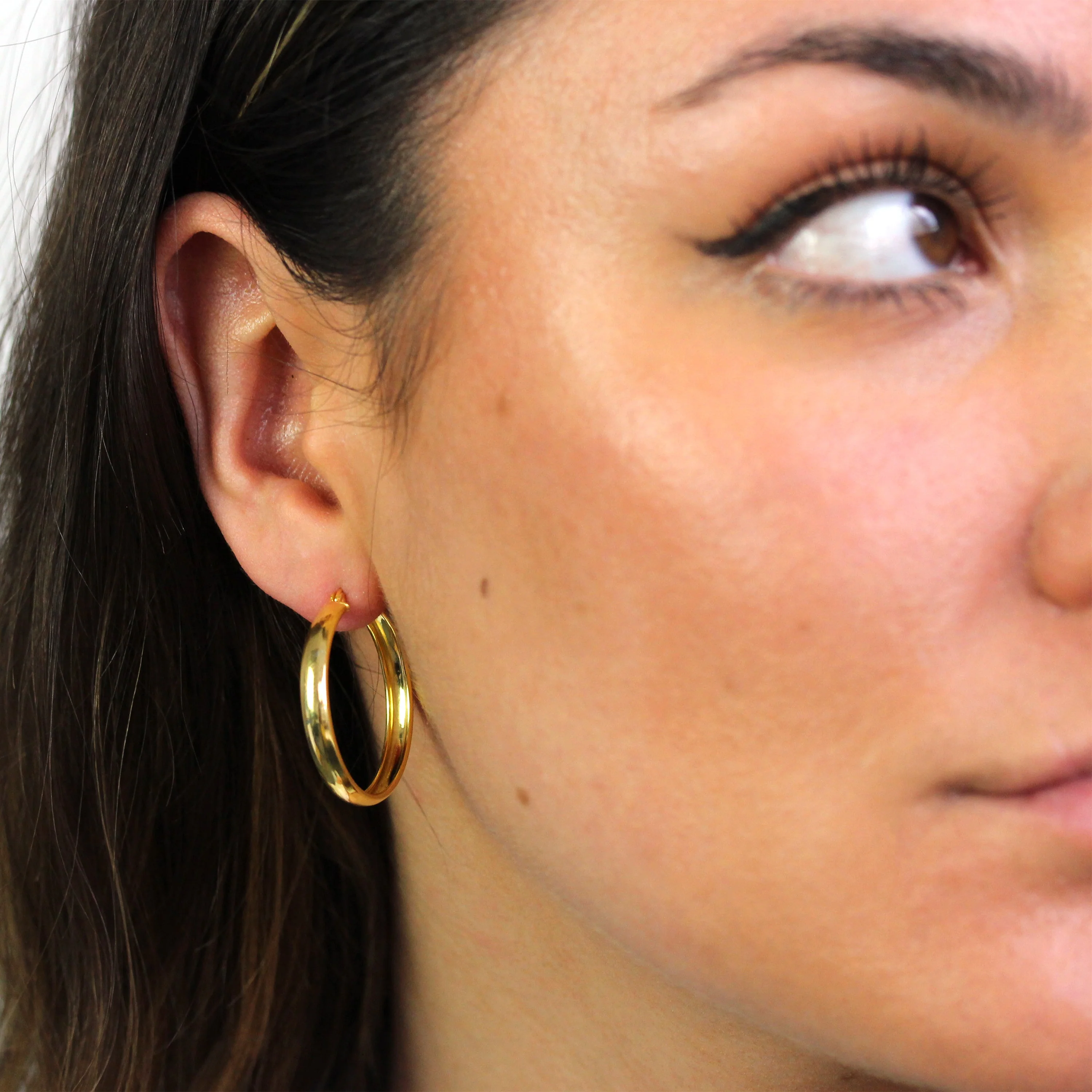 Gold Plated Sterling Silver Chunky Creole 30mm Hoop Earrings - Image 2