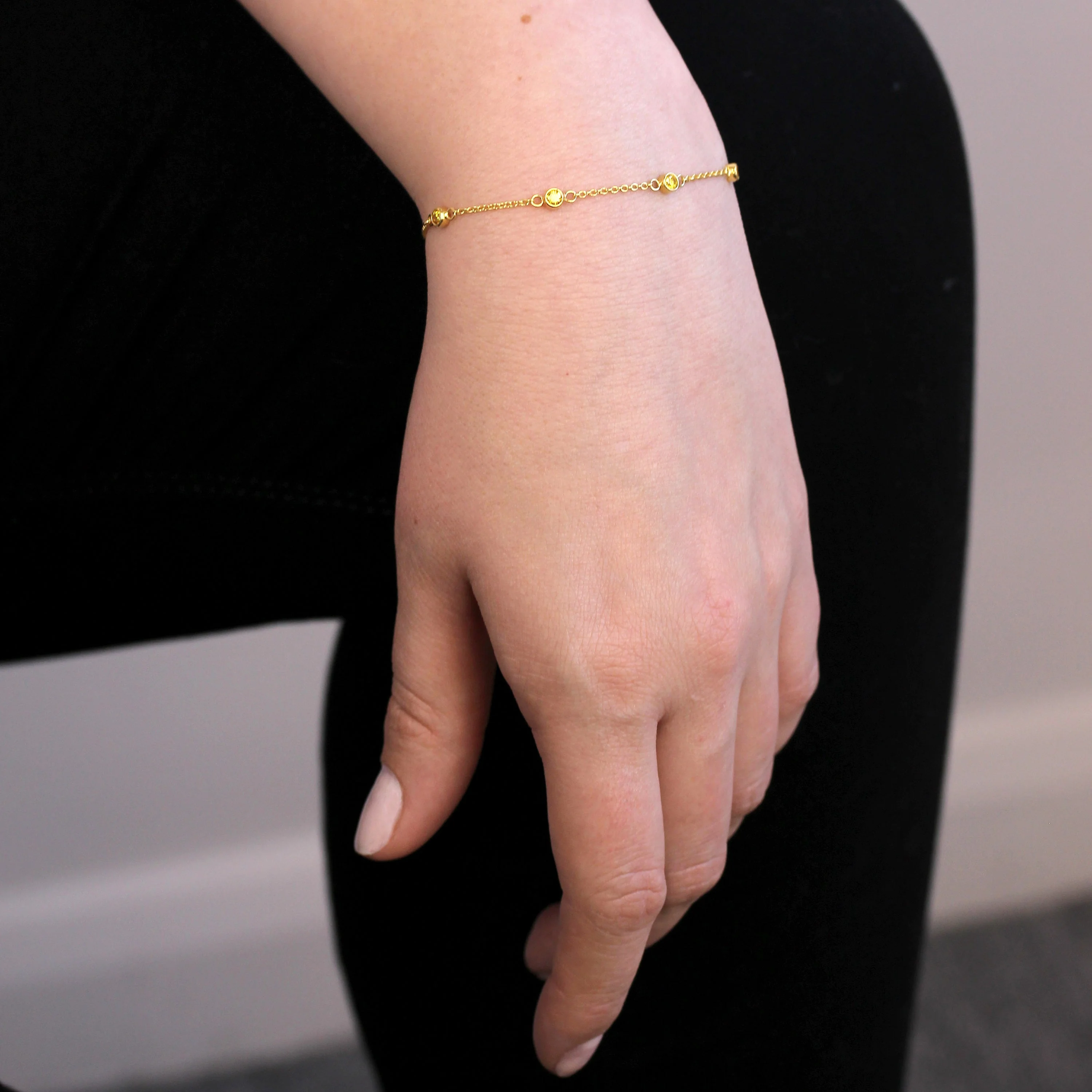Gold Plated Sterling Silver Citrine CZ Adjustable Bracelet - Image 2