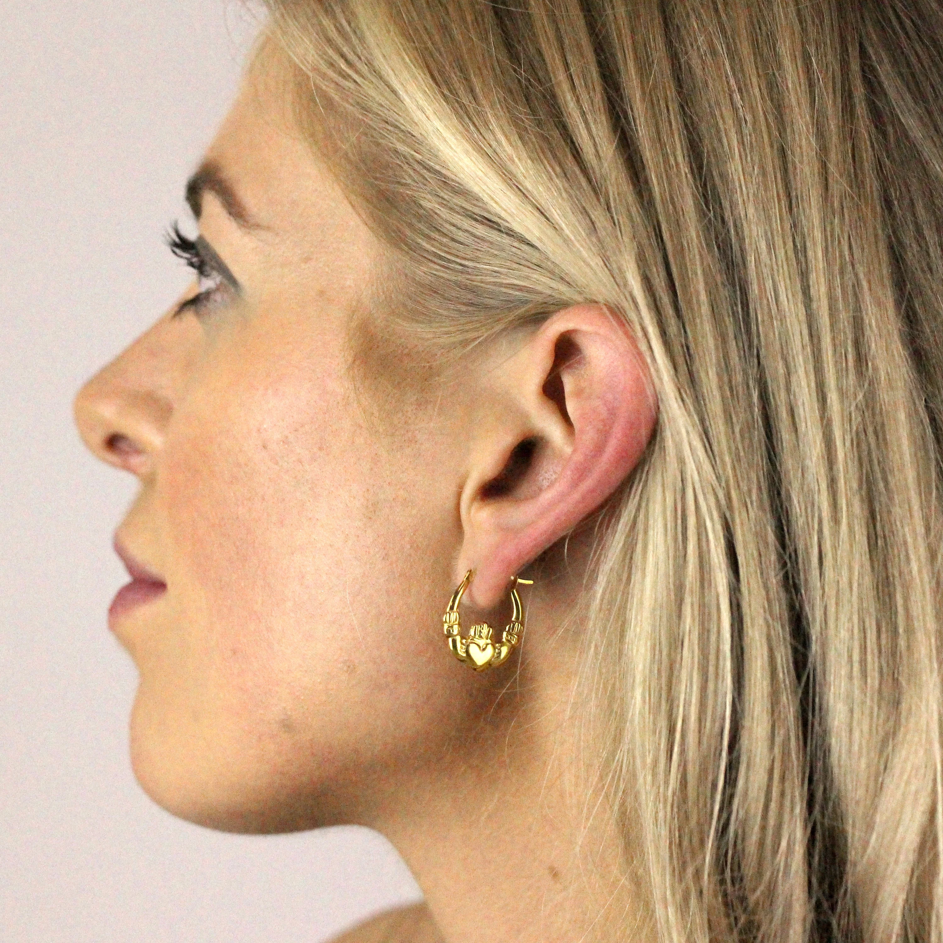 Gold Plated Sterling Silver Claddagh Creole Hoop Earrings - Image 2