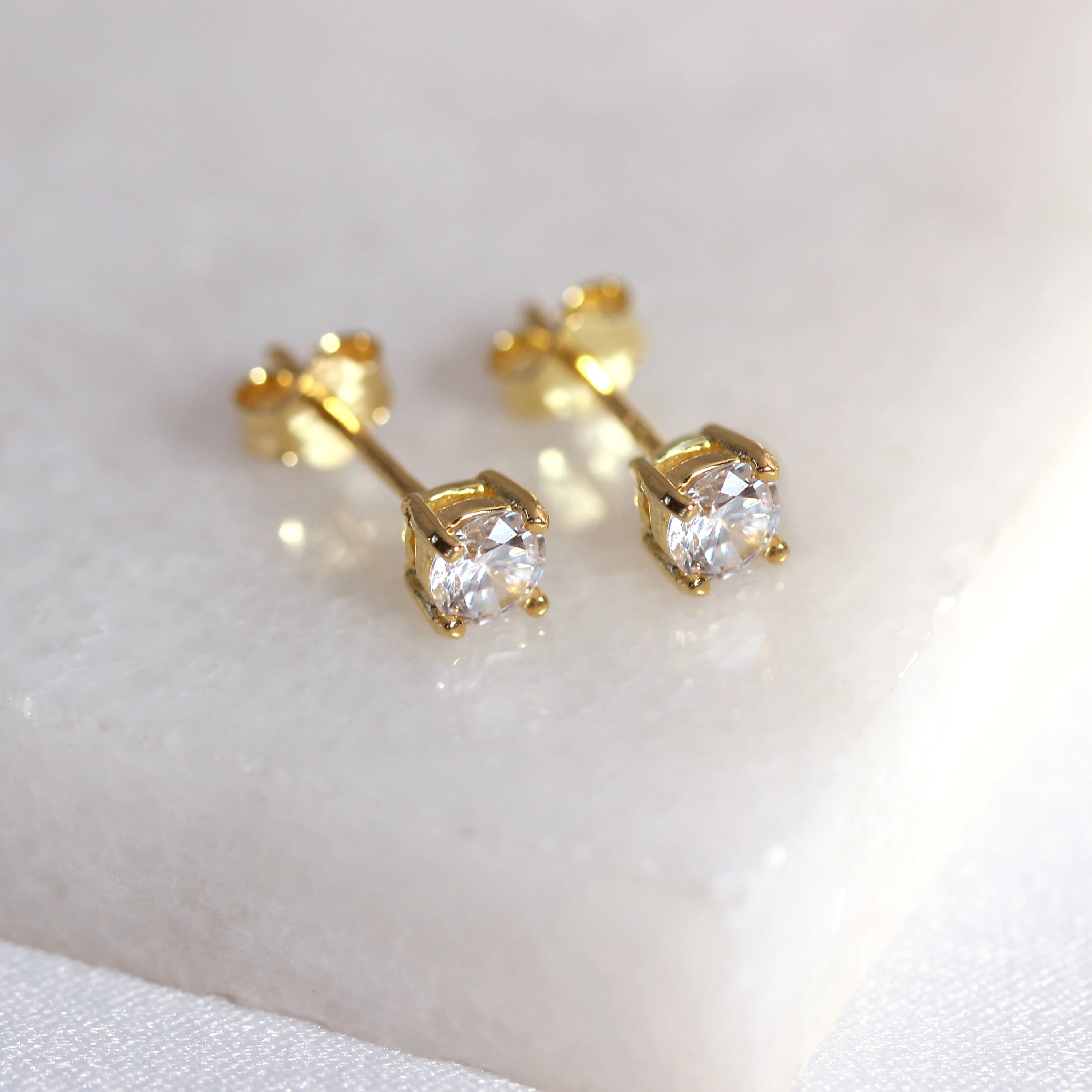 Gold Plated Sterling Silver CZ Birthstone 4mm Stud Earrings - Image 3