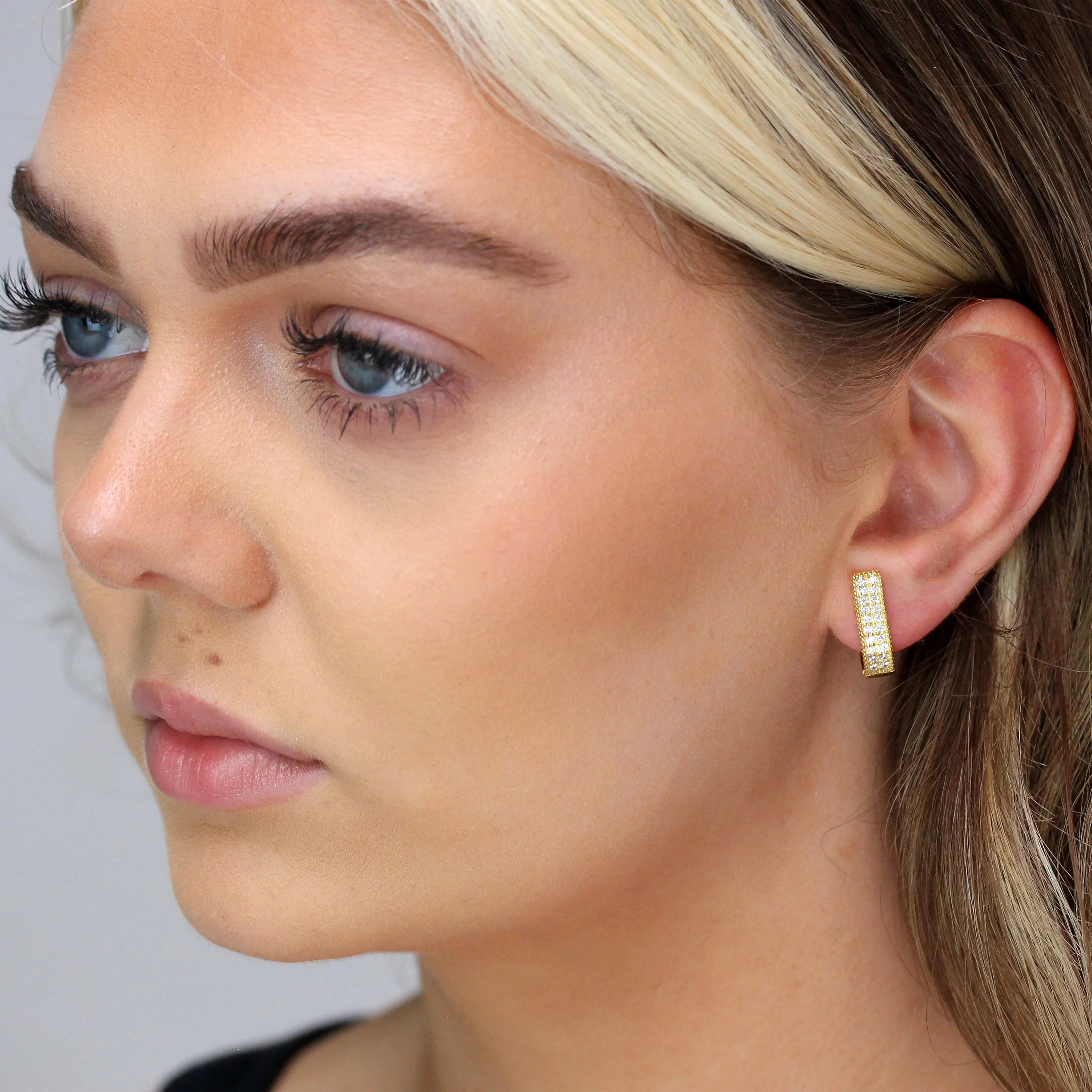 Gold Plated Sterling Silver CZ Dress Huggie Hoop Earrings - Image 2