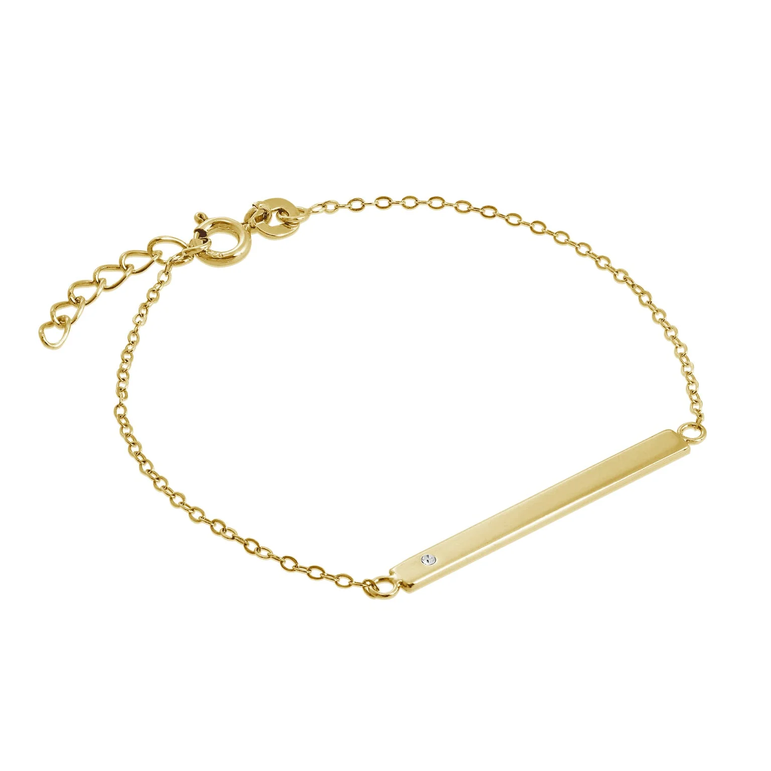 Gold Plated Sterling Silver & CZ Womens ID Bracelet 7 Inches