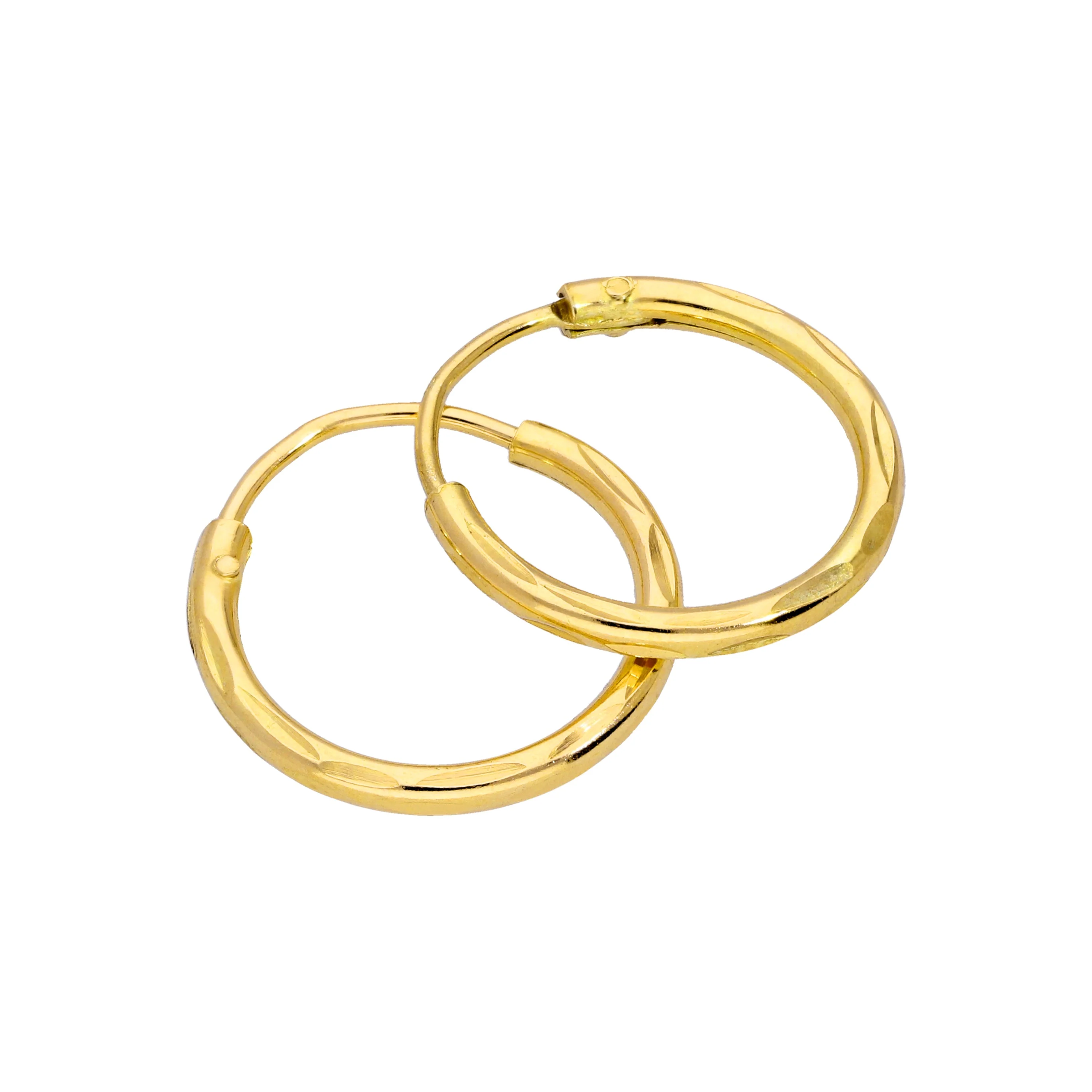 Gold Plated Sterling Silver Diamond Cut Sleeper 8-20mm Hoop Earrings - Image 2