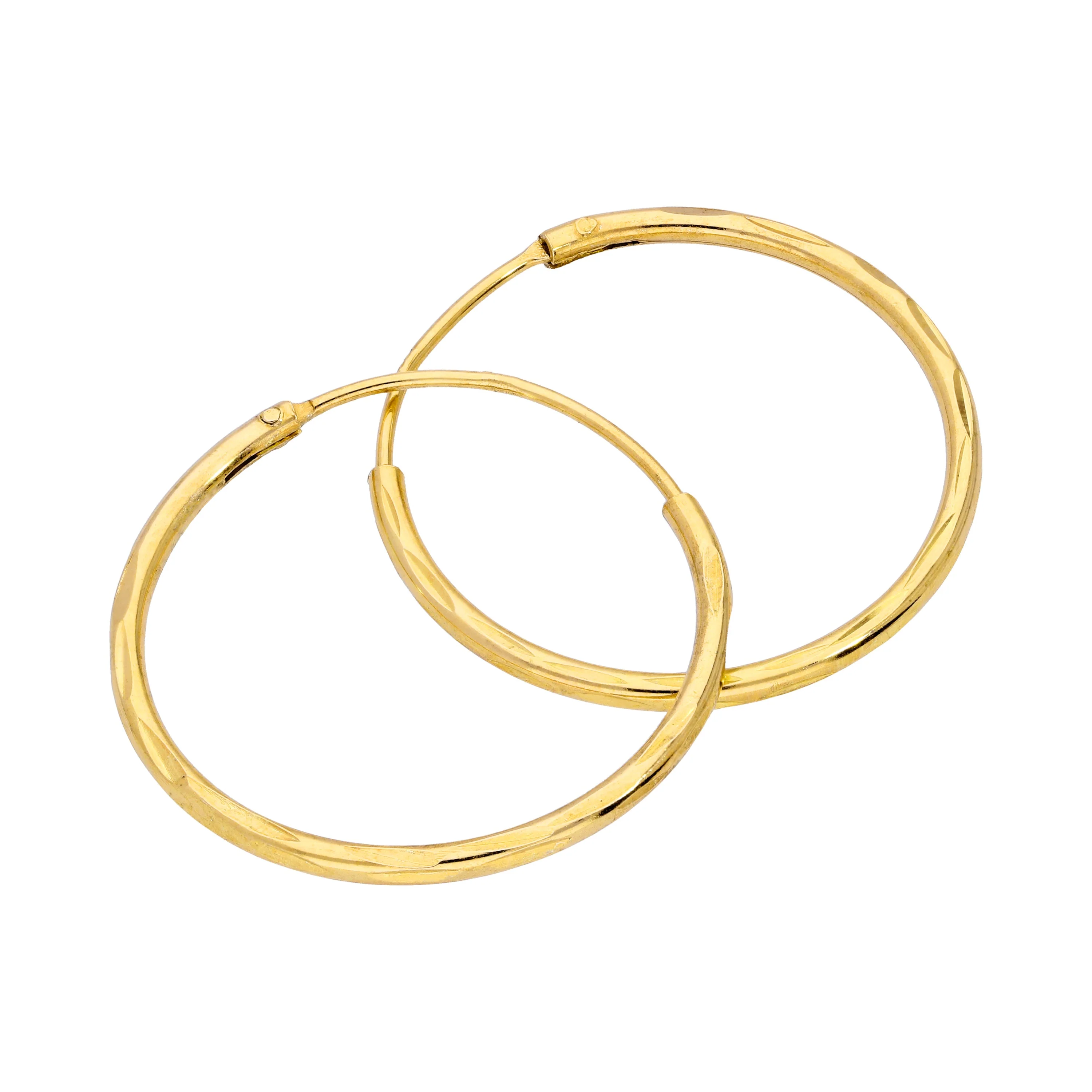 Gold Plated Sterling Silver Diamond Cut Sleeper 8-20mm Hoop Earrings - Image 4