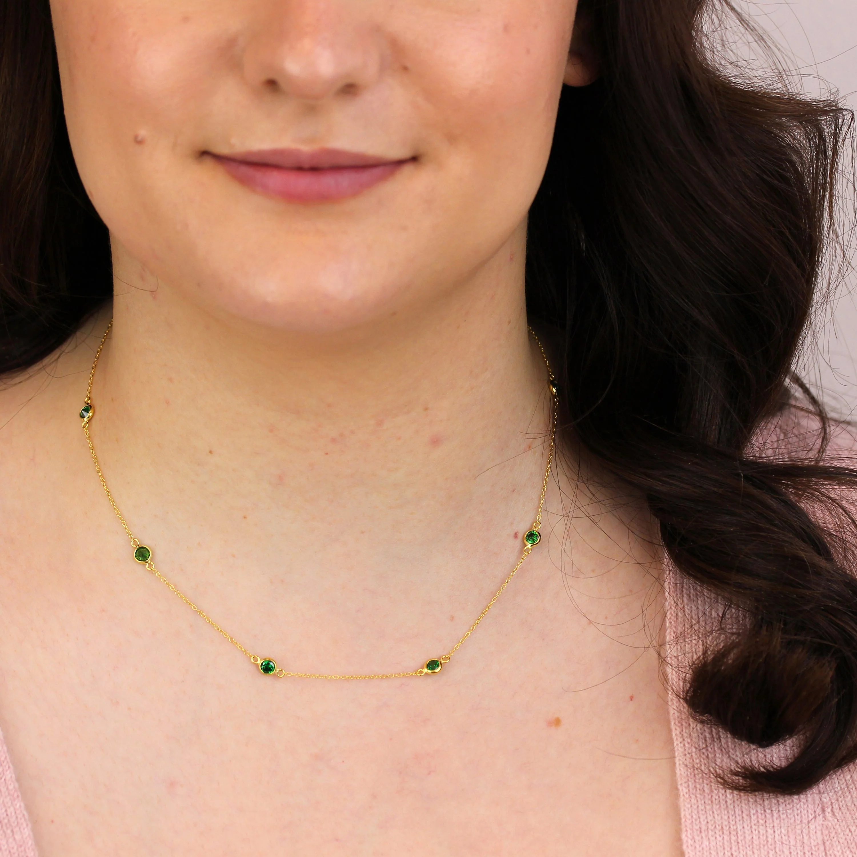 Gold Plated Sterling Silver Emerald CZ May Birthstone Necklace - Image 2