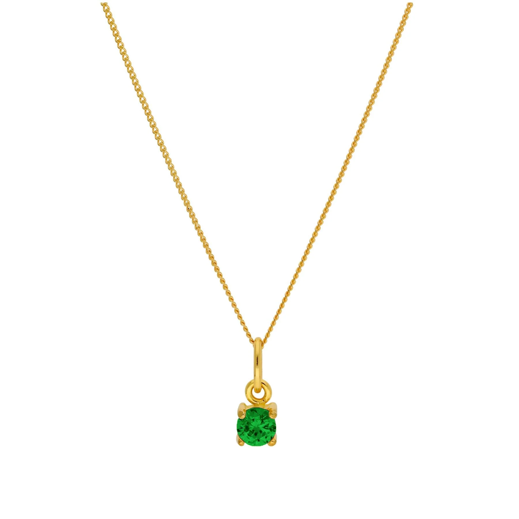 Gold Plated Sterling Silver Emerald CZ May Necklace 16+2 Inches