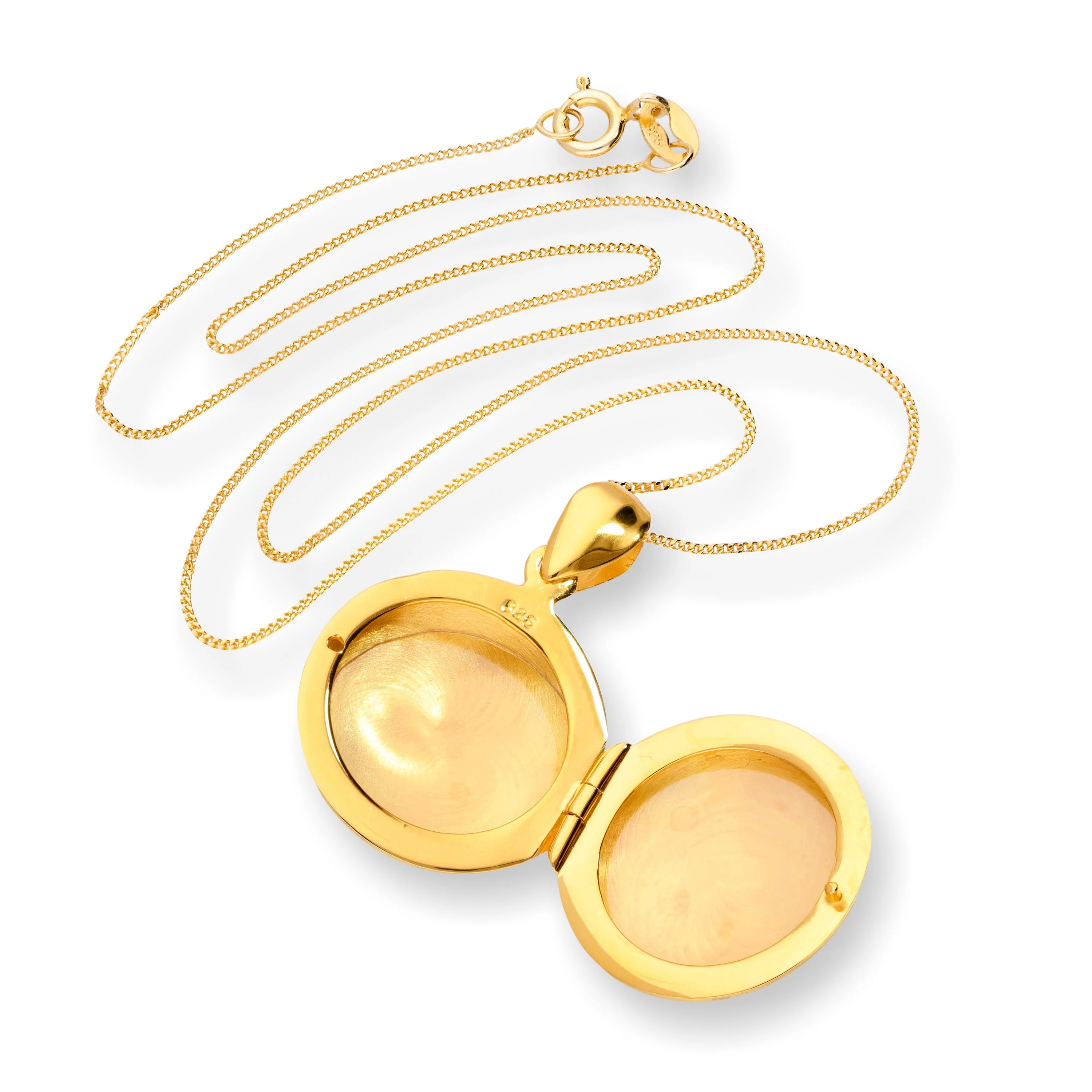 Gold Plated Sterling Silver Engravable Round Locket on Chain 16 - 22 Inches - Image 2