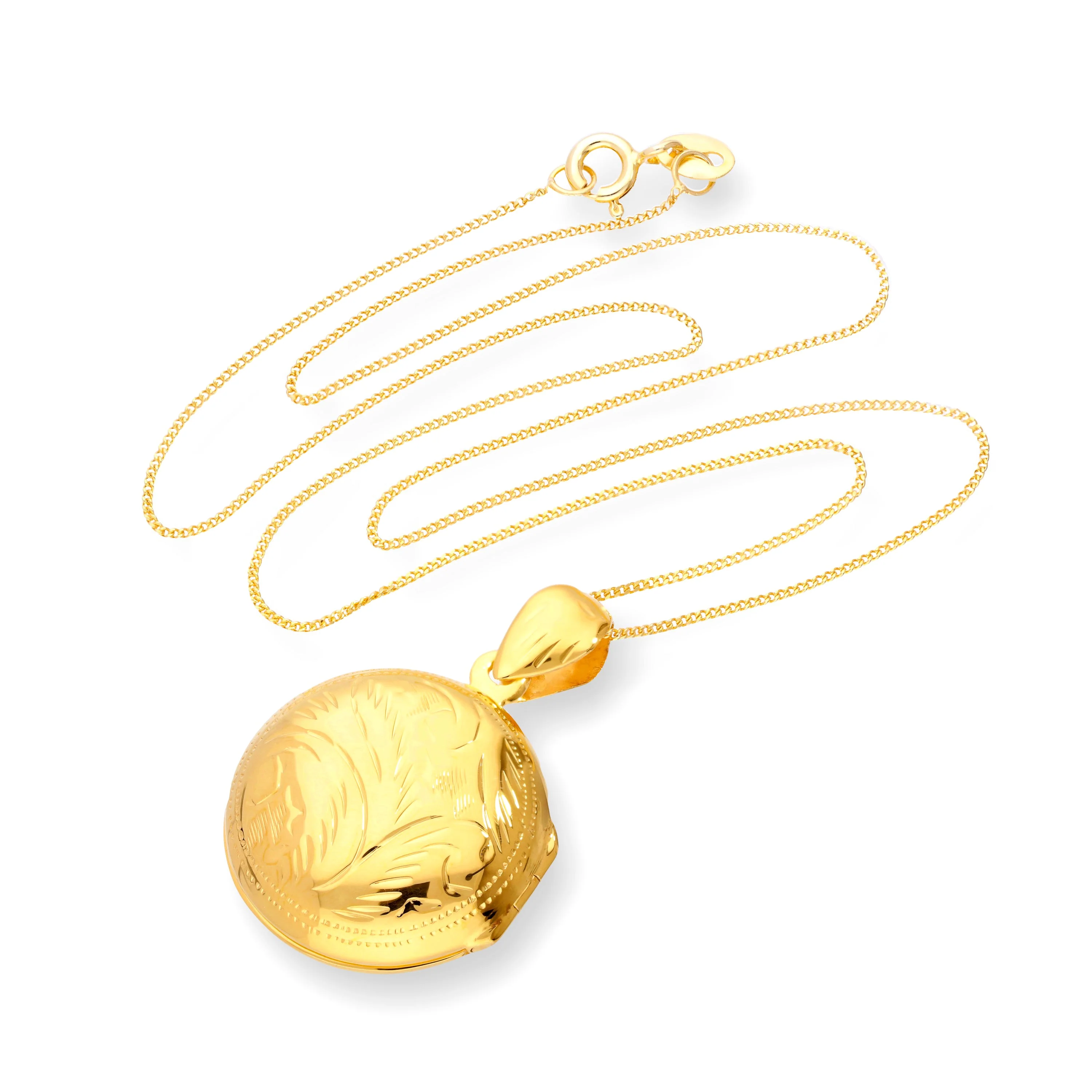 Gold Plated Sterling Silver Engraved Round Locket on Chain 16 - 22 Inches - Image 2