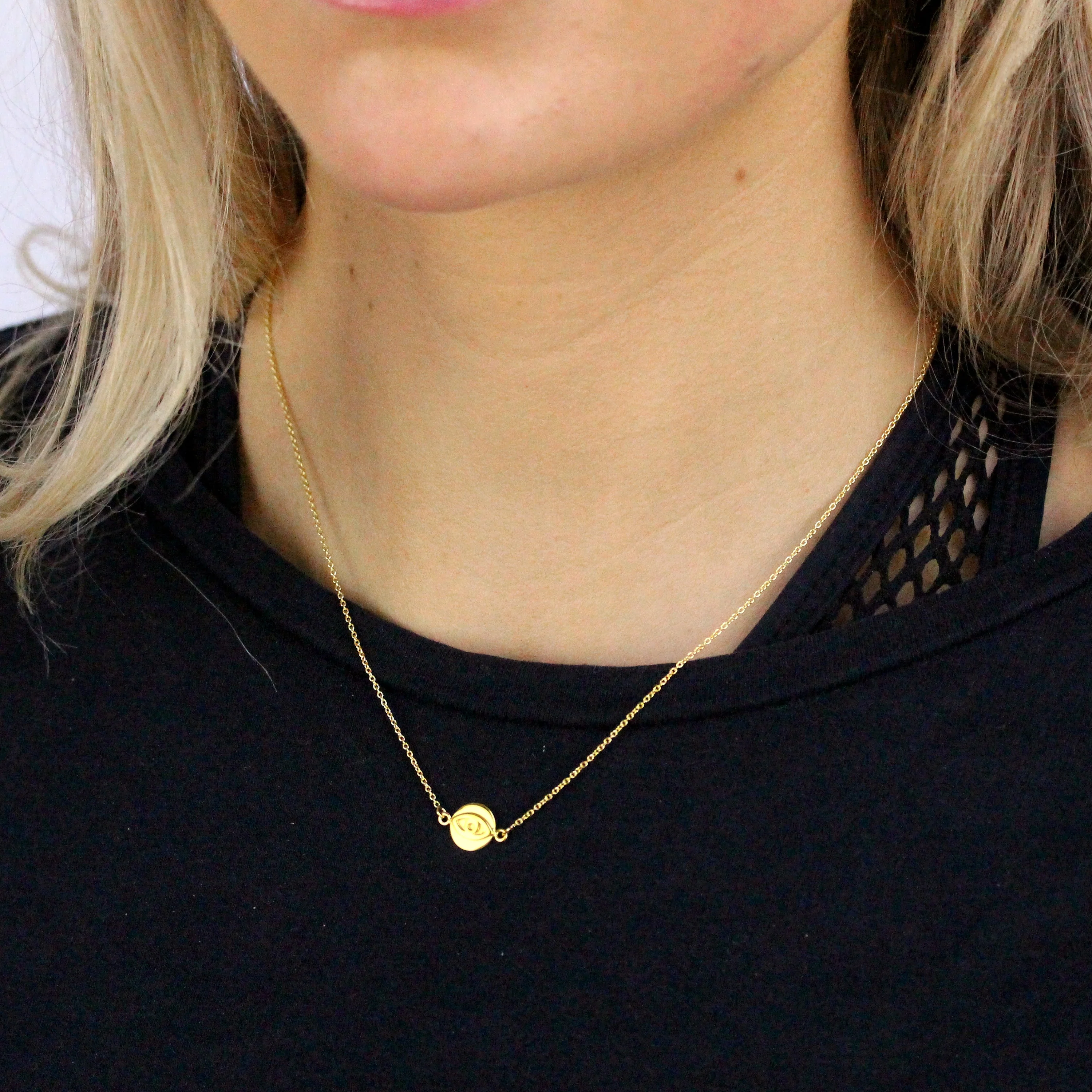 Gold Plated Sterling Silver Evil Eye Pendant on 18 Inch Chain - Image 2