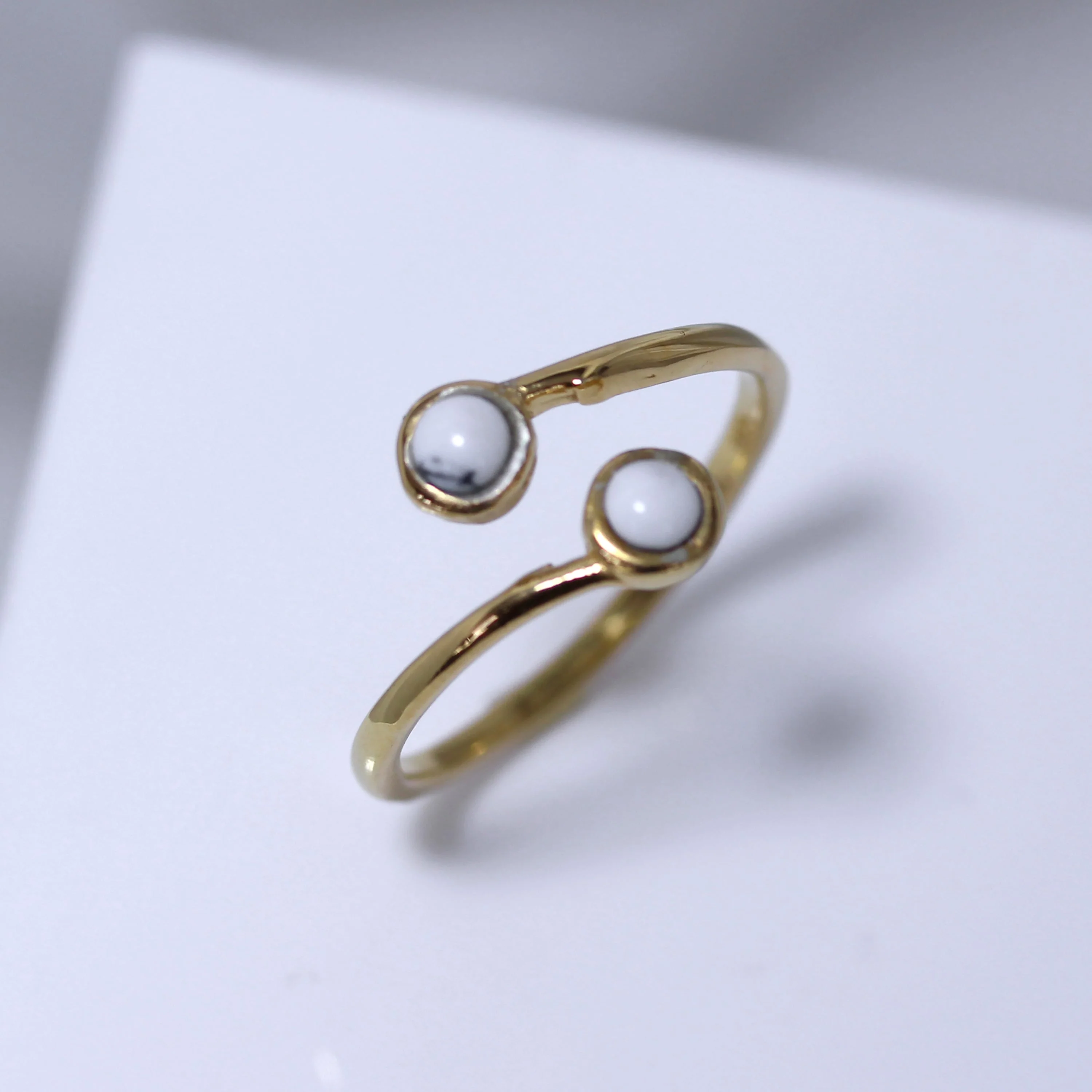 Gold Plated Sterling Silver & Faux Howlite Adjustable Ring - Image 2