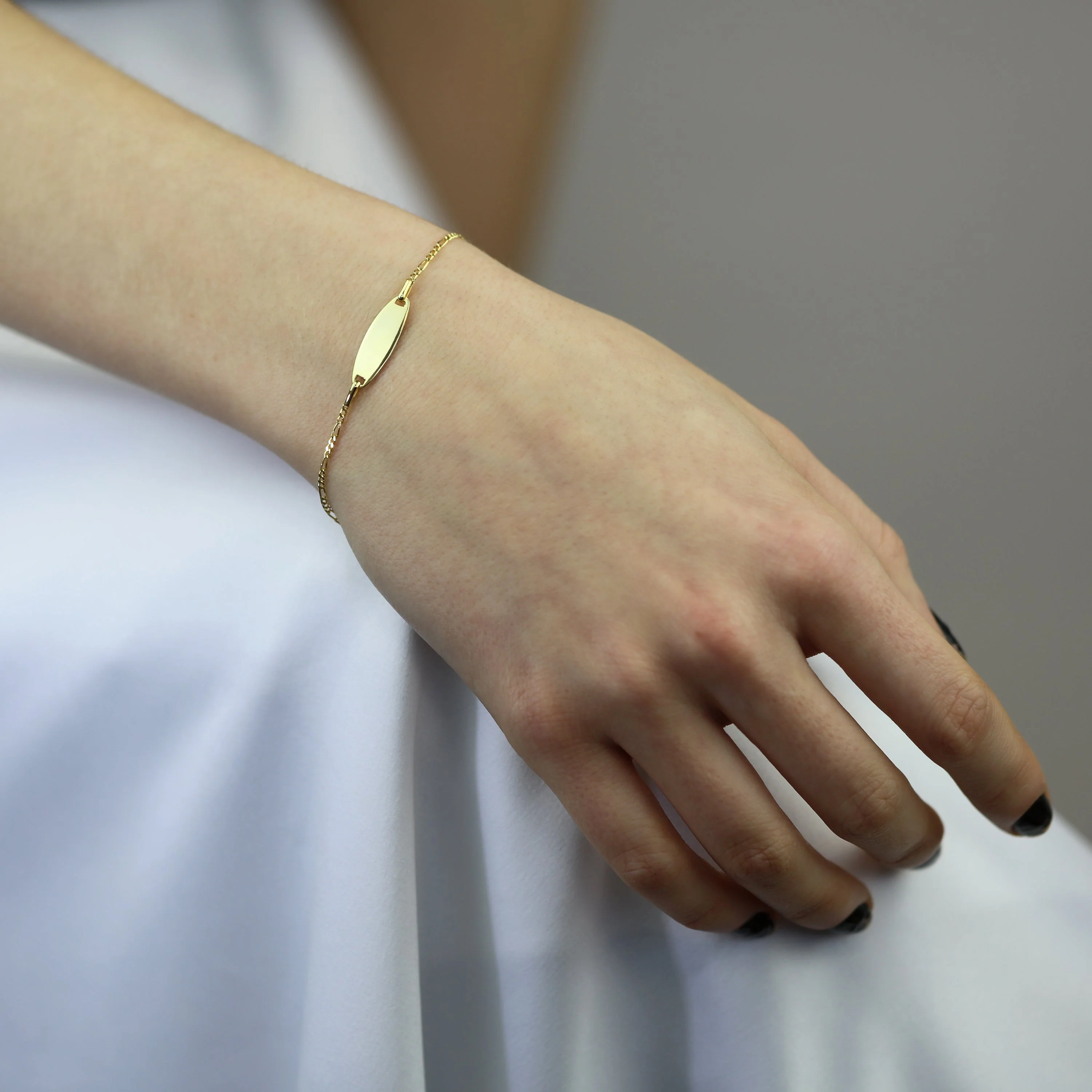 Gold Plated Sterling Silver Figaro Engravable ID Bracelet 6 Inches - Image 2