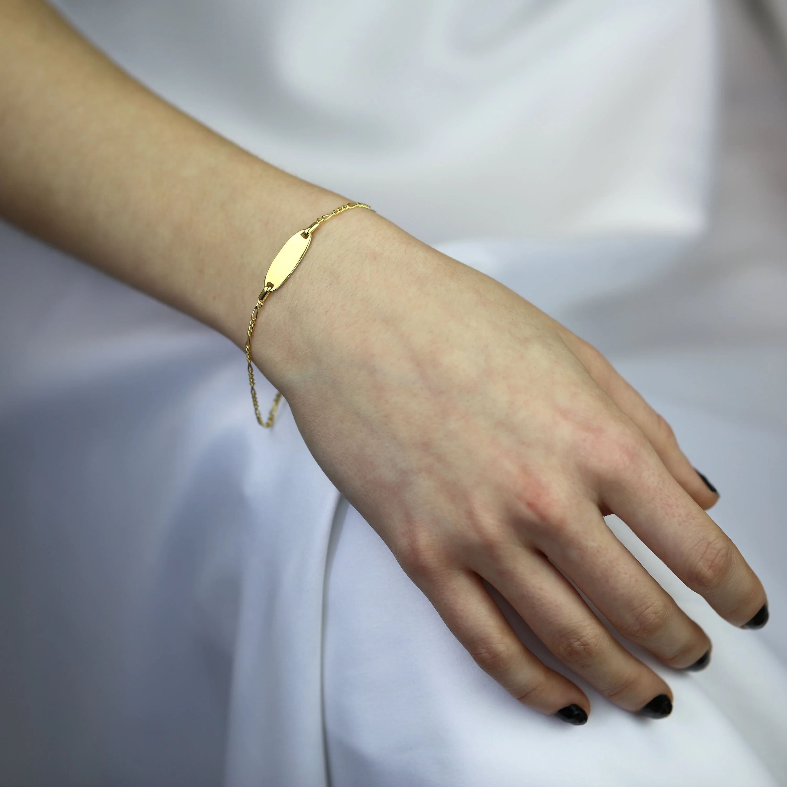 Gold Plated Sterling Silver Figaro Engravable ID Bracelet 7 Inches - Image 2